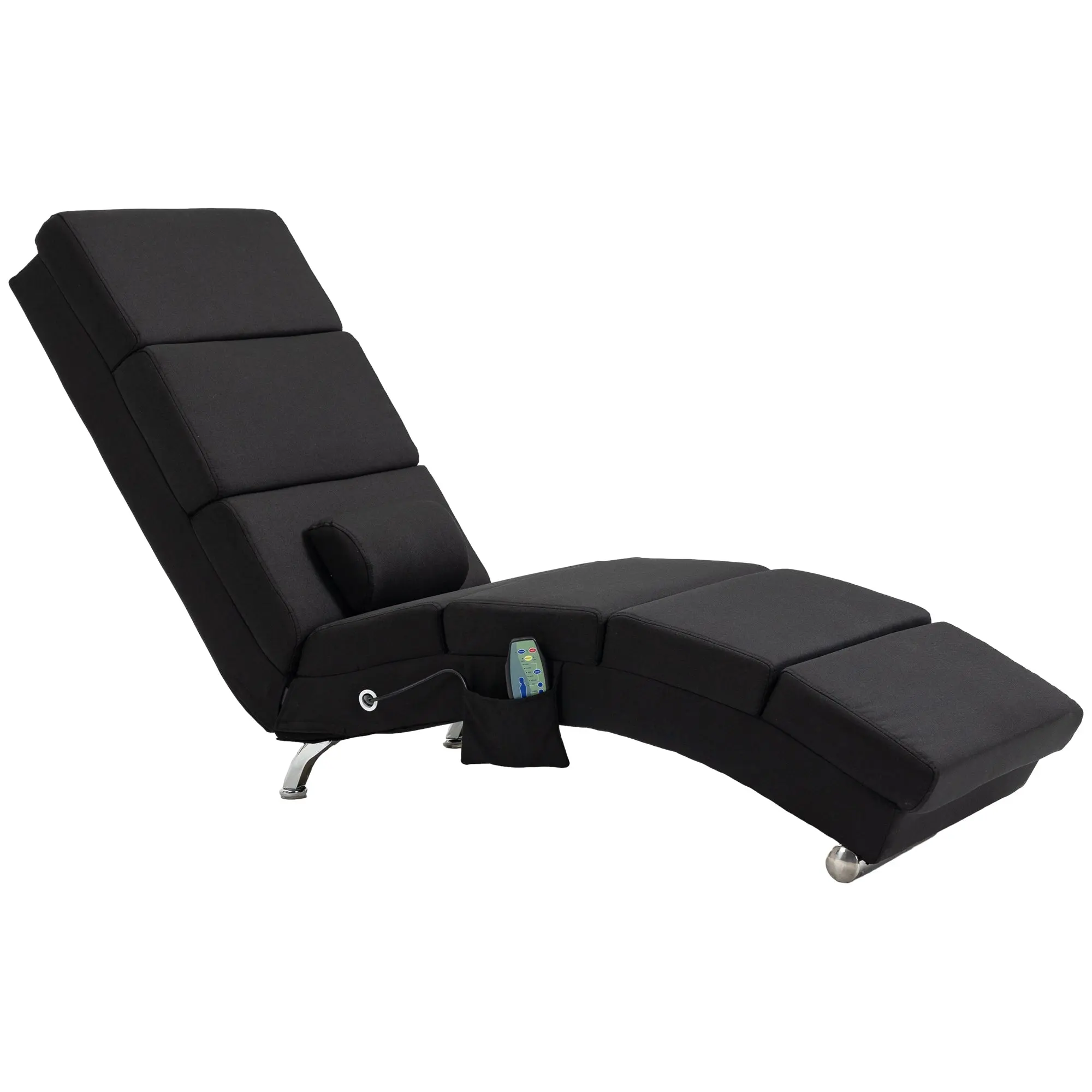 Fauteuil relax salon fauteuil de massage et chauffage meridienne chaise longue d'intérieur, avec télécommande et oreiller, chambre à coucher, salon, tissu effet lin noir