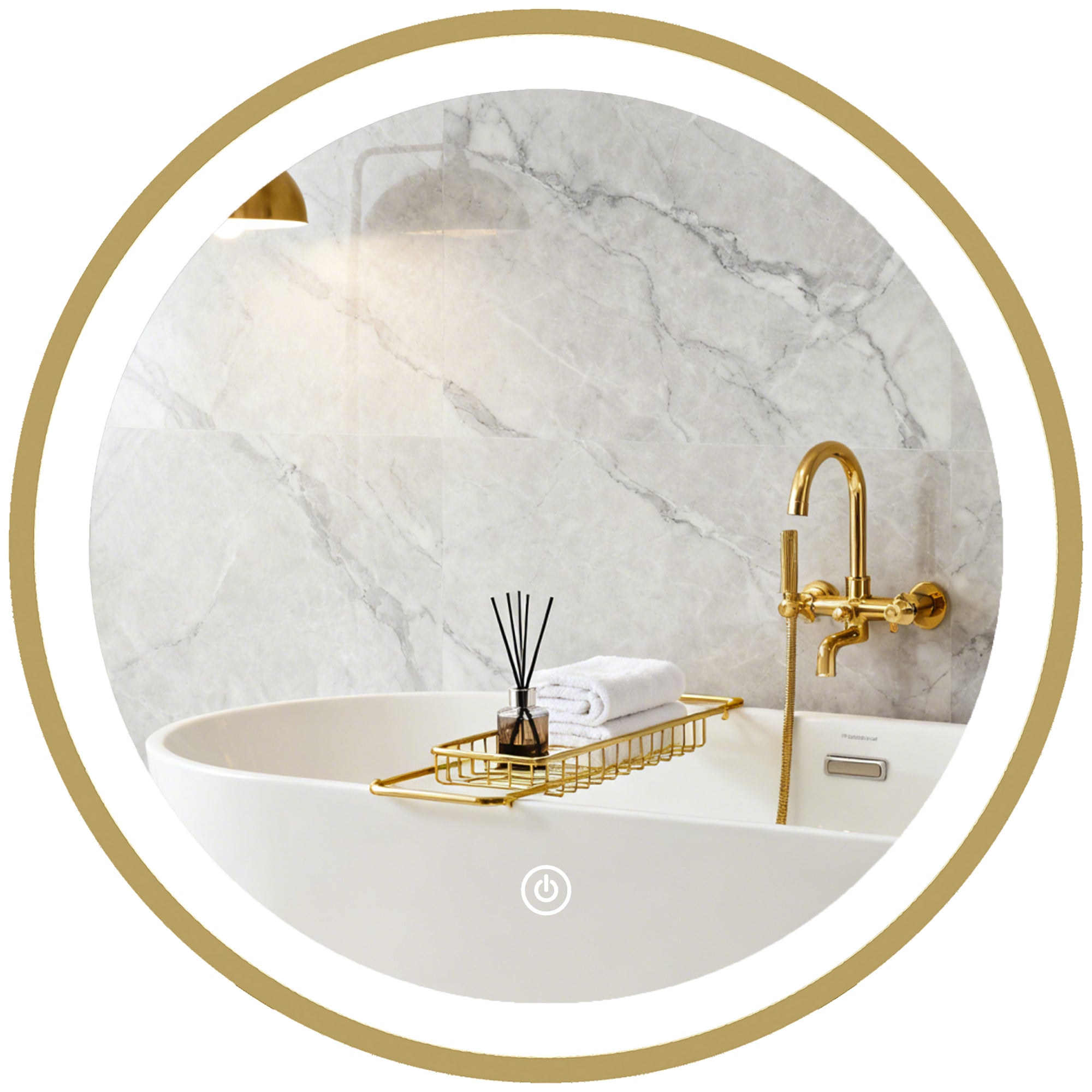Miroir salle de bain avec éclairage LED rond 40 cm, miroir lumineux mural à 3 températures de couleur, luminosité réglable, interrupteur tactile, doré