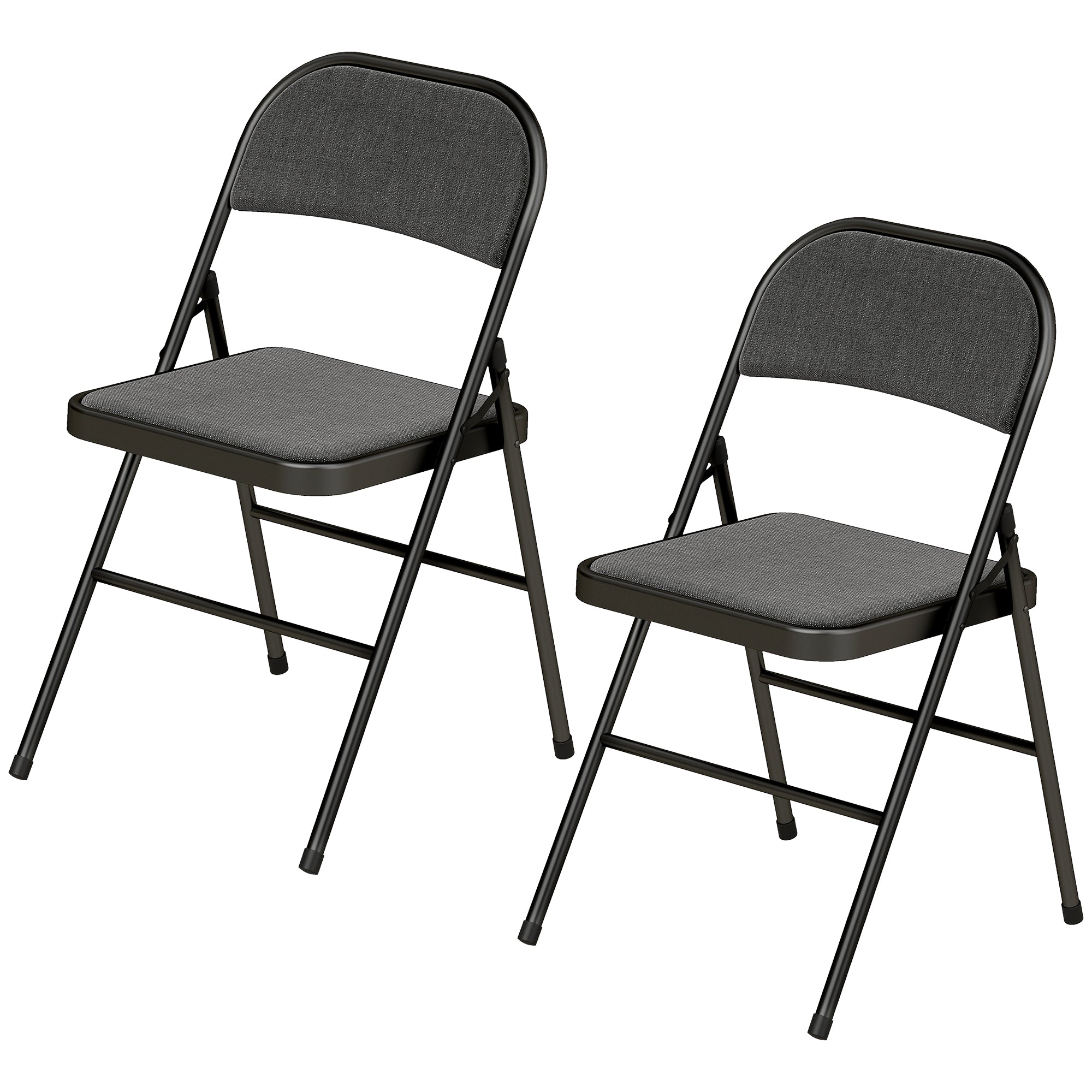 Lot de 2 chaises pliantes chaises de salle à manger portables chaise pliable d'intérieur avec coussin en lin et cadre en acier dim. 45l x 46P x 78H cm noir