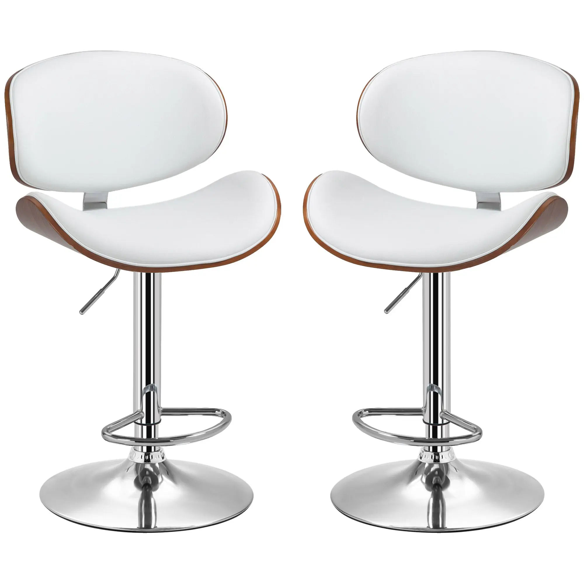 Lot de 2 tabourets de bar chaise de cuisine avec dossier revêtement synthétique hauteur réglable pivotant repose-pied blanc