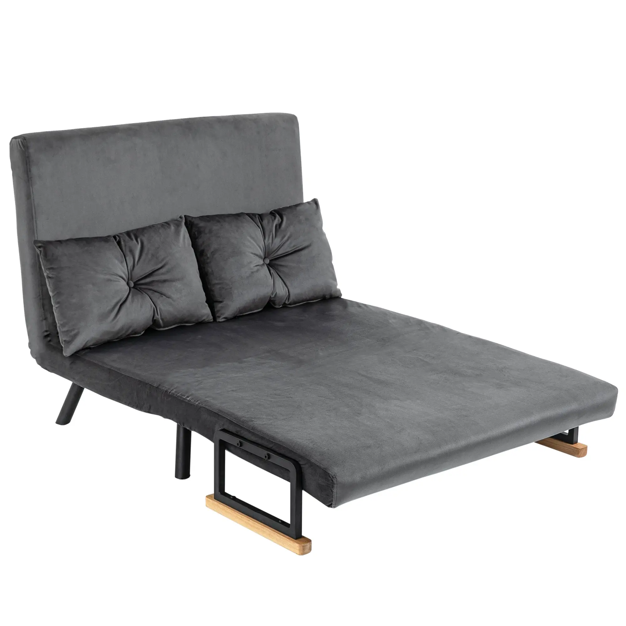Canapé convertible 2 places 4 en 1, chauffeuse, fauteuil-lit pliant avec dossier réglable 5 niveaux et 2 coussins rembourrés, tissu effet velours pour salon, chambre d'amis, 102x73x81cm, gris