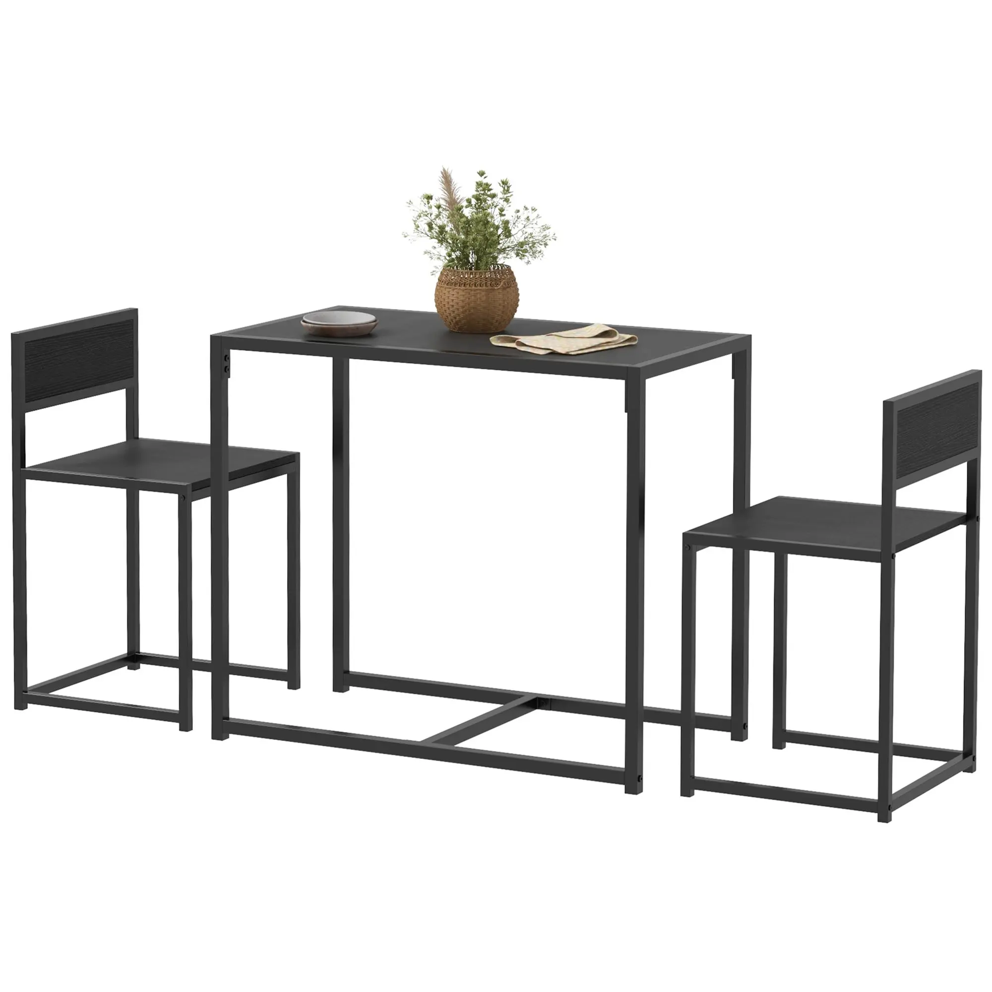 Ensemble table et chaises pour 2 personnes, table de cuisine avec chaises, table à manger 3 pièces avec 2 chaises encastrables, pour cuisine salon maison, noir