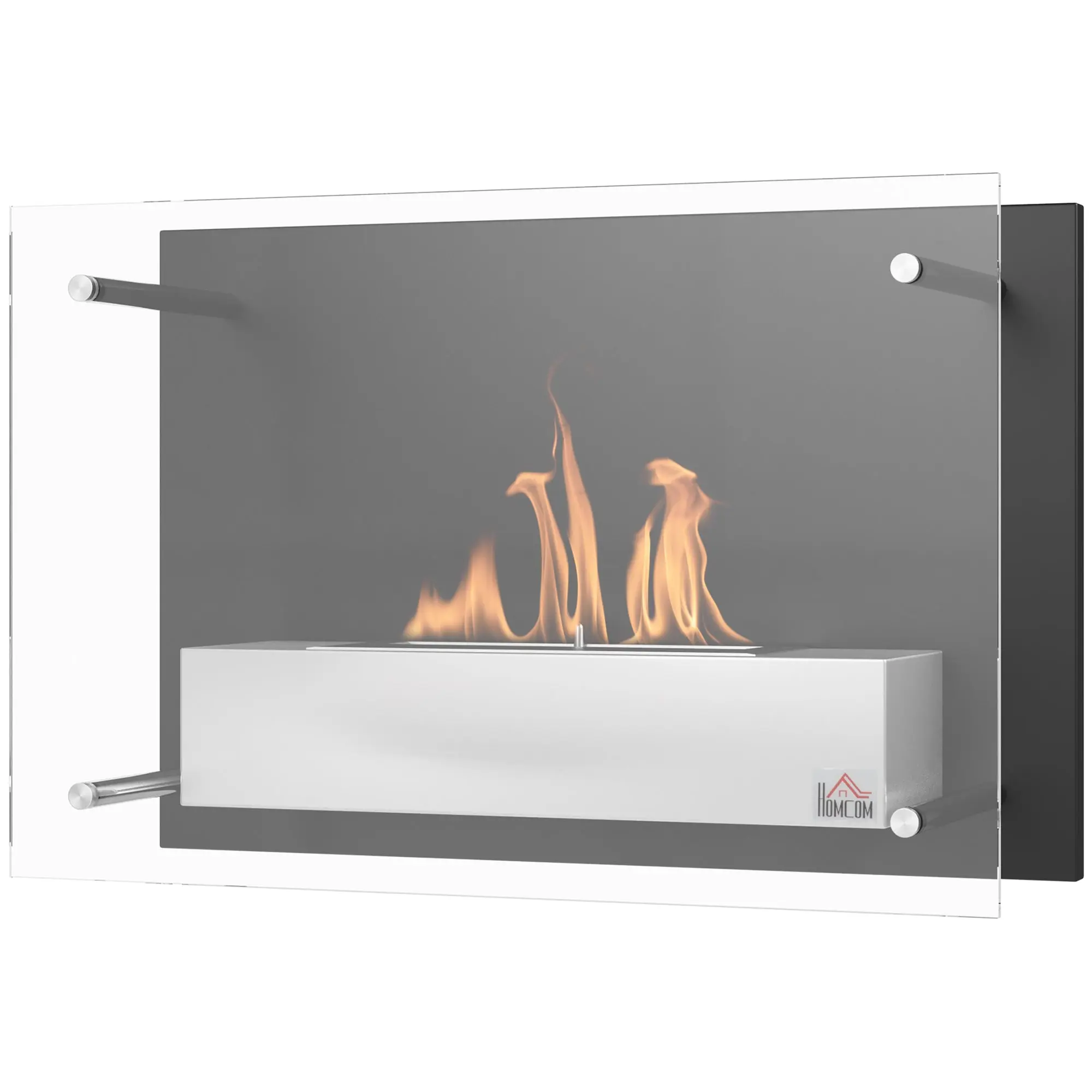 Cheminée bioéthanol Murale encastrable brûleur 1.5 L, environ 3 h de durée de combustion dim. 60L x 22l x 40H cm Couverture 20-25 m² Acier inox