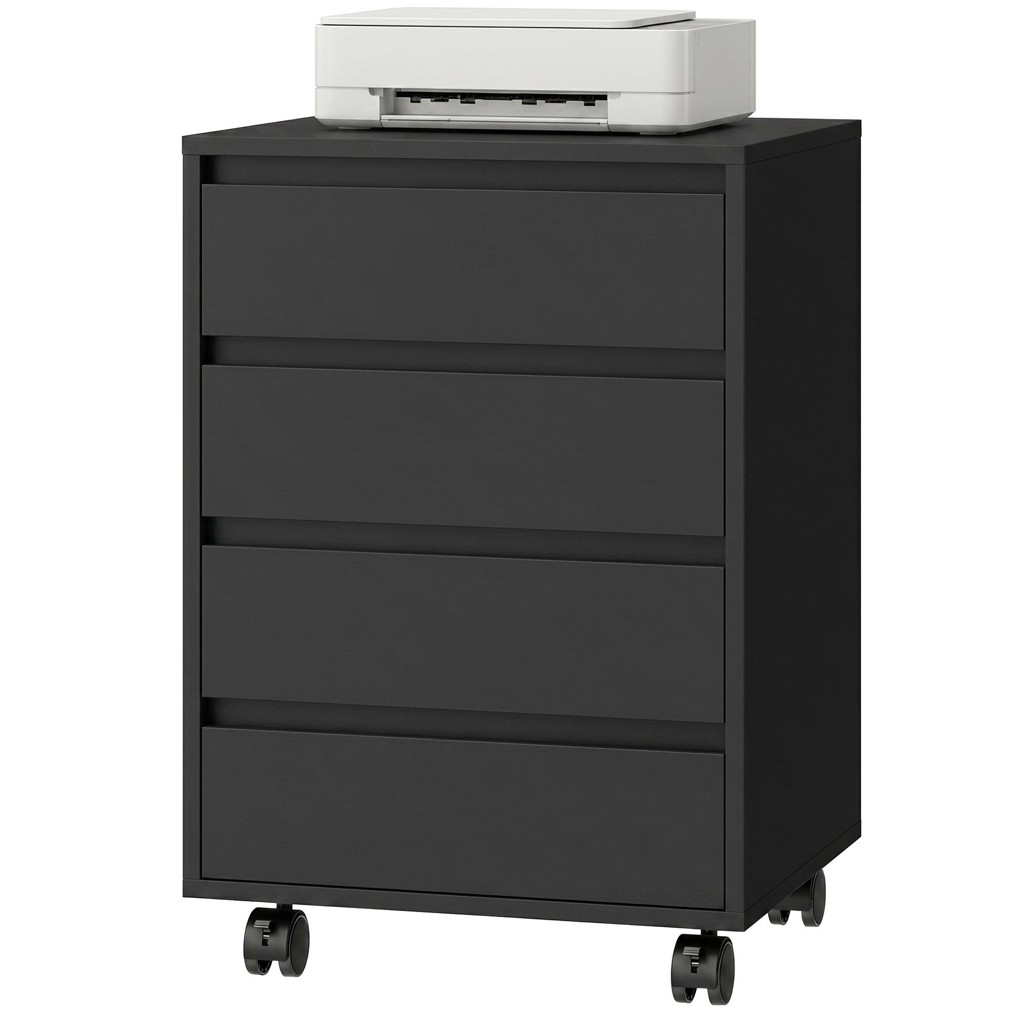 Caisson de bureau rangement bureau sur roulettes 4 tiroirs coulissants en bois aspect bois noir