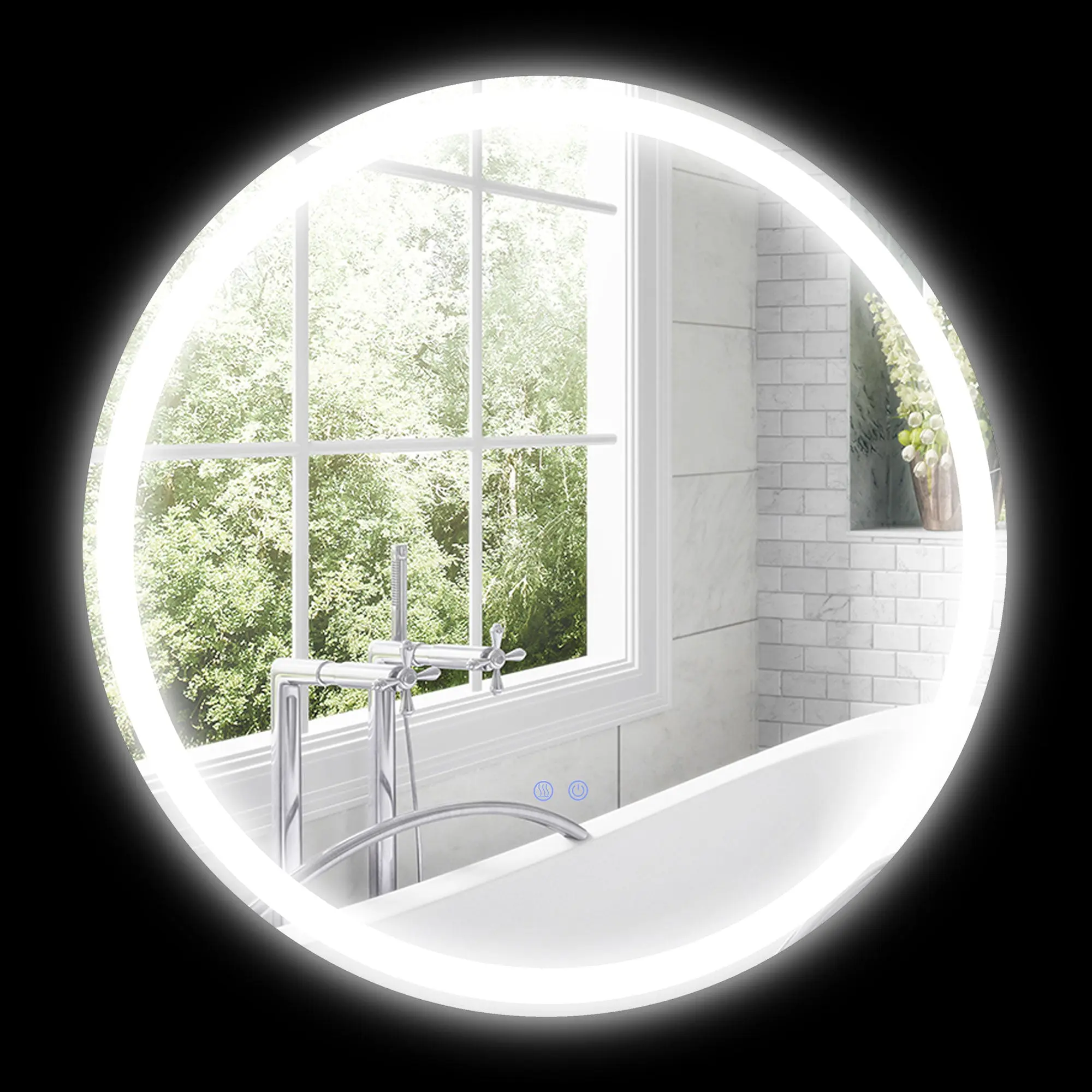 Miroir salle de bain avec éclairage Ø 60 cm miroir rond lumineux 3 couleurs interrupteur tactile système antibuée 29W blanc argent