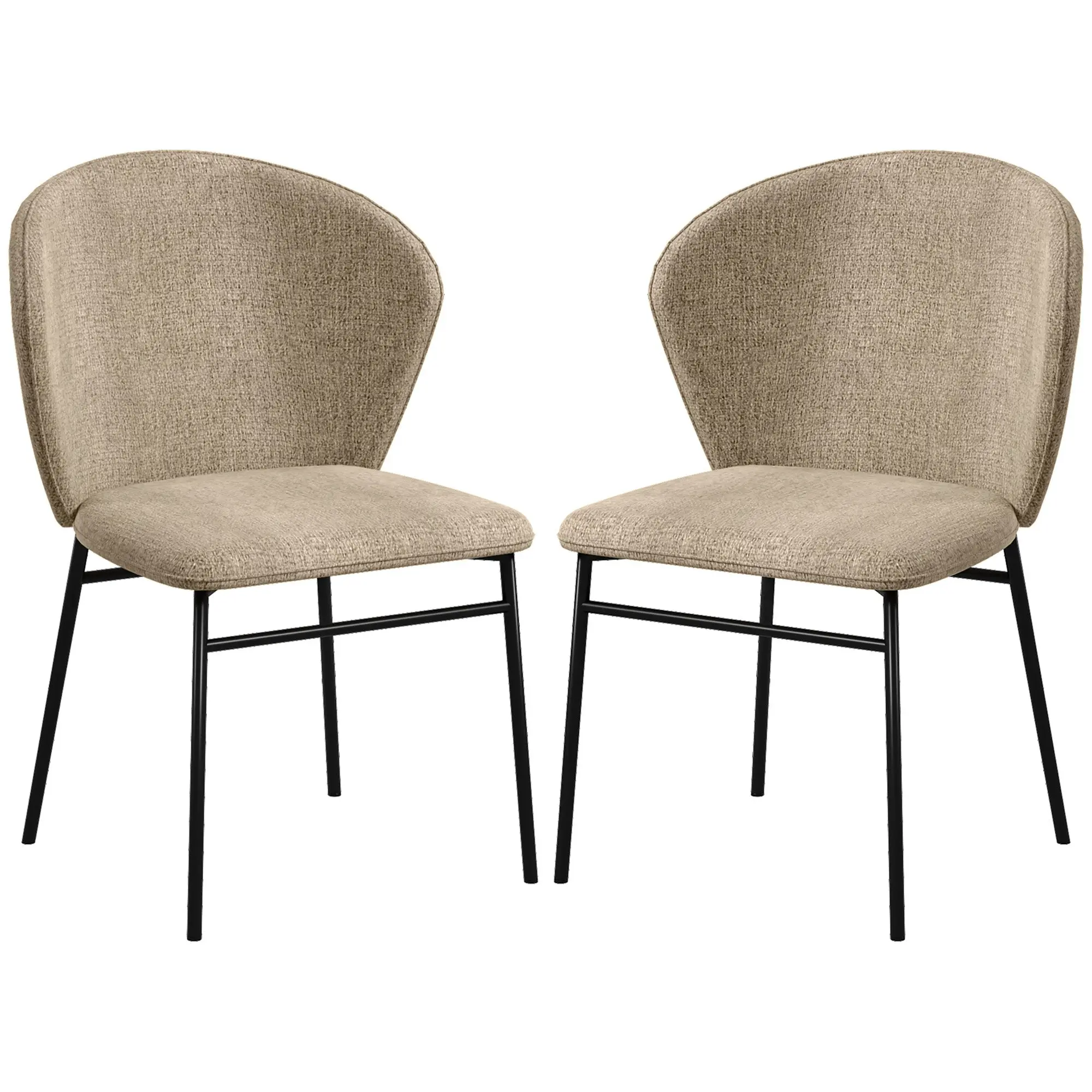 Lot de 2 chaises de salle à manger, chaise de cuisine, assise rembourrée en tissu aspect lin, pieds en acier stable, chaise de salle de bureau, design moderne, marron clair