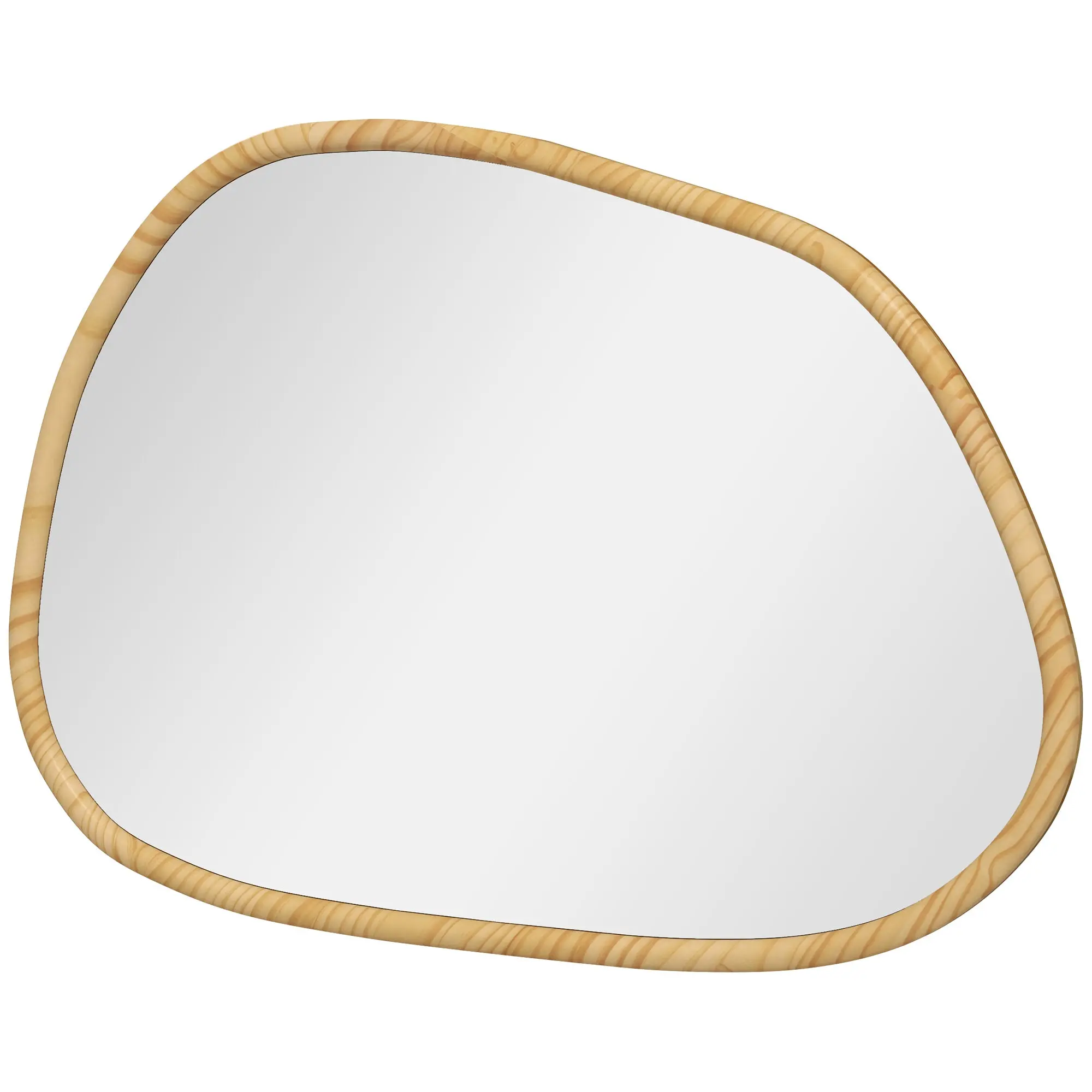 Miroir mural, miroir décoratif, forme organique, 70 x 50 cm, horizontal ou vertical, avec cadre en bois de pin, miroir suspendu pour salle de bain, chambre, salon, couloir, naturel