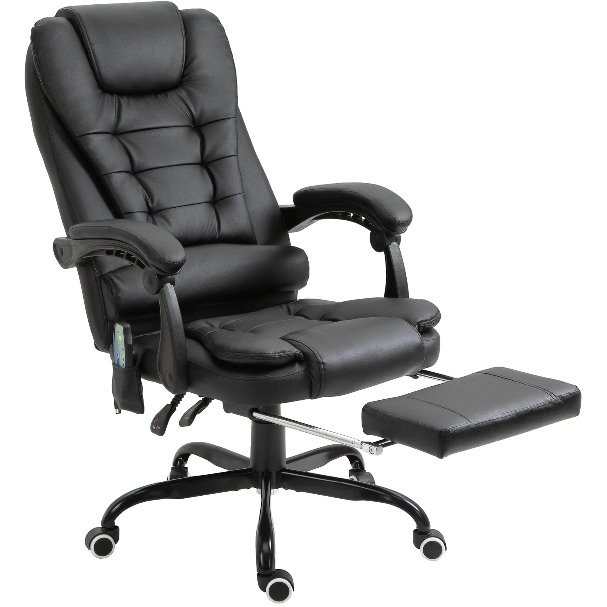 Fauteuil de bureau massant, chaise de bureau, chaise ergonomique avec hauteur réglable, dossier inclinable et télécommande filaire, repose-pieds rétractable et pivotant à 360°, noir