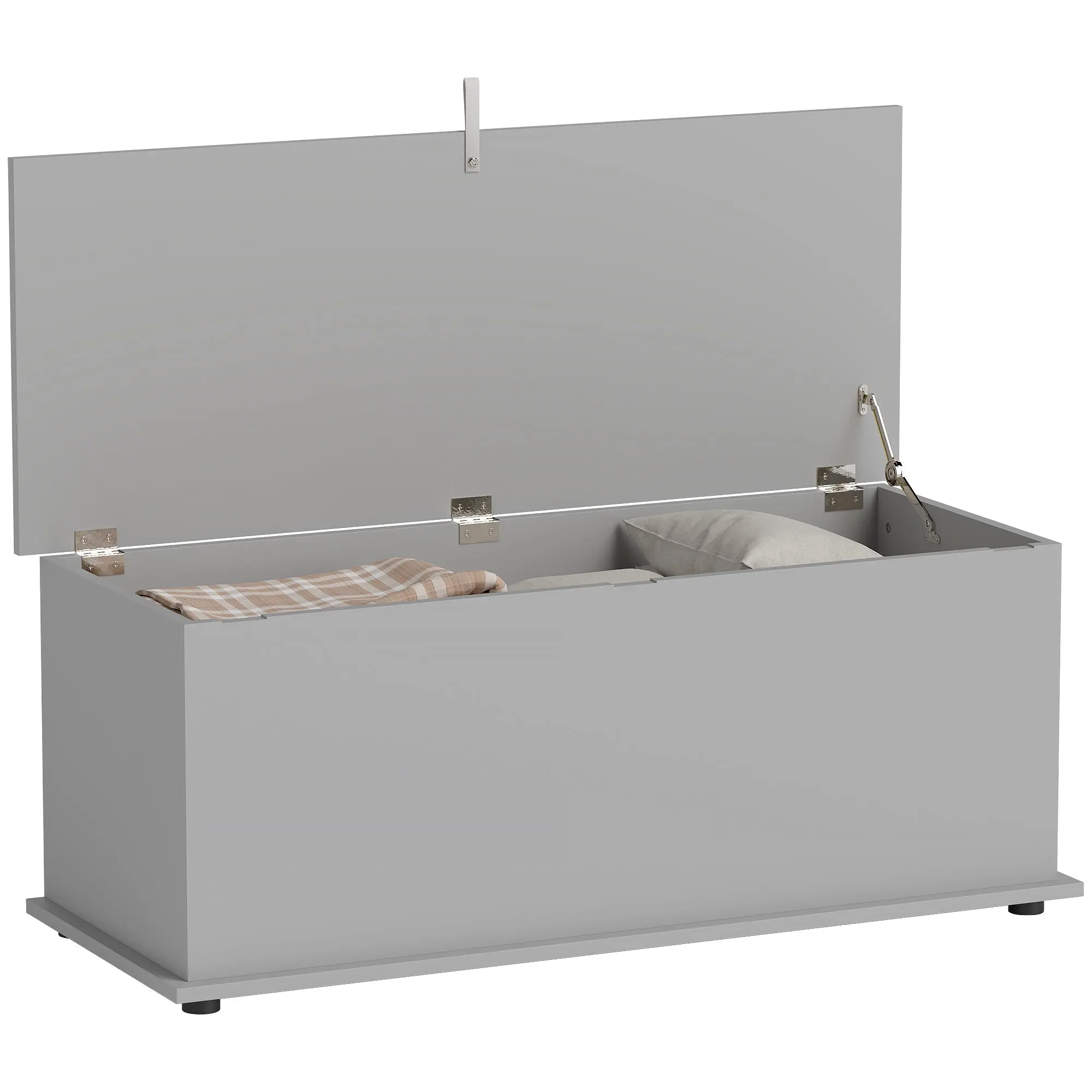 Coffre de rangement, banc de rangement avec couvercle rabattable et charnières de sécurité, banc chaussures, meuble d'entrée, couloir, chambre, salon, 100 x 40 x 40 cm, gris