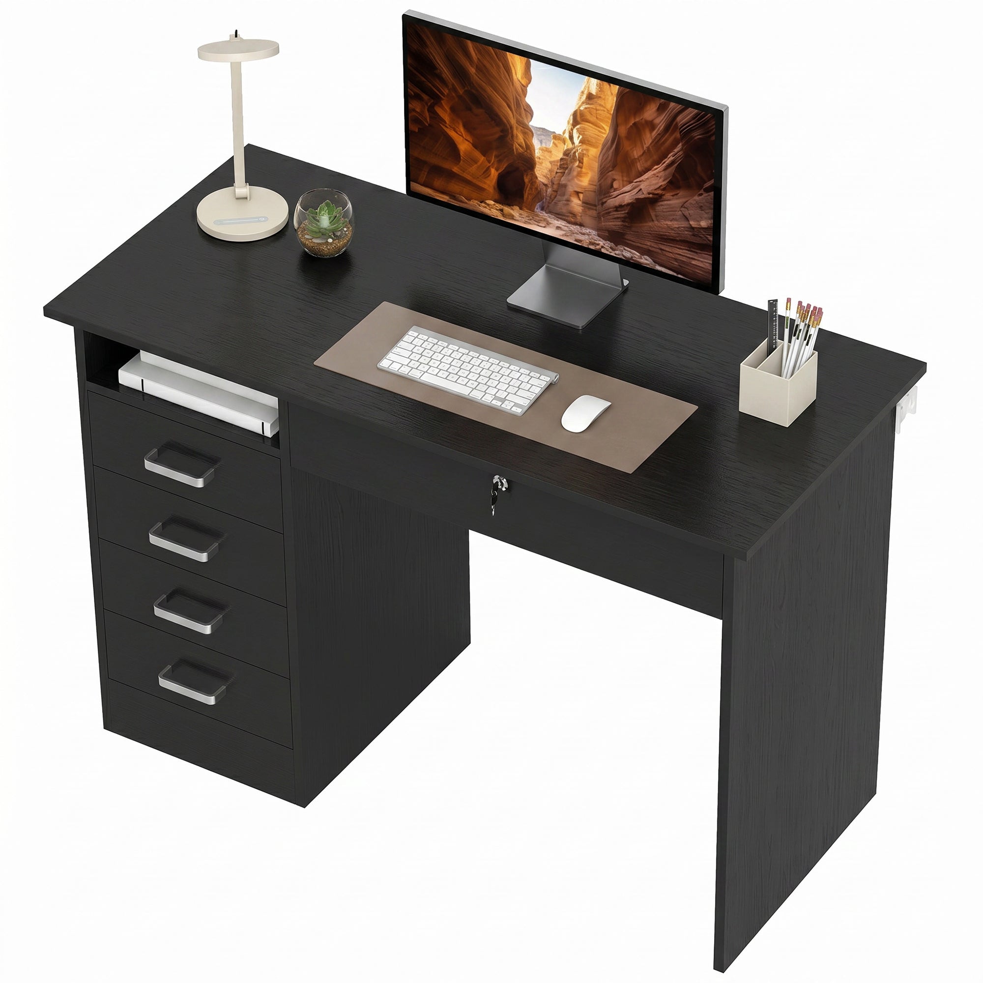 Bureau pour ordinateur en bois d'ingénierie tiroir verrouillable pour bureau 110x50cm Noir