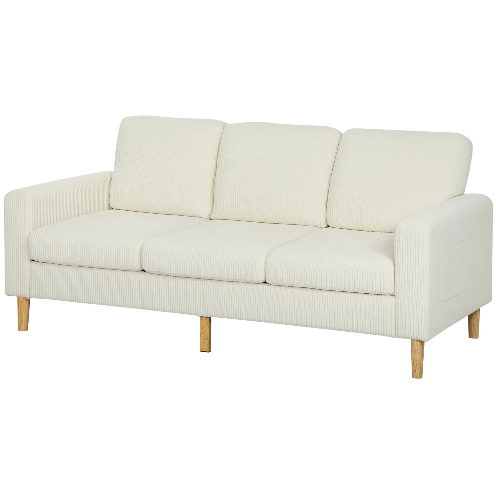 Canapé 3 places en velours côtelé, 192 cm, design moderne, canapé avec coussins à ressorts et assise rembourré, pour salon, chambre, bureau, beige