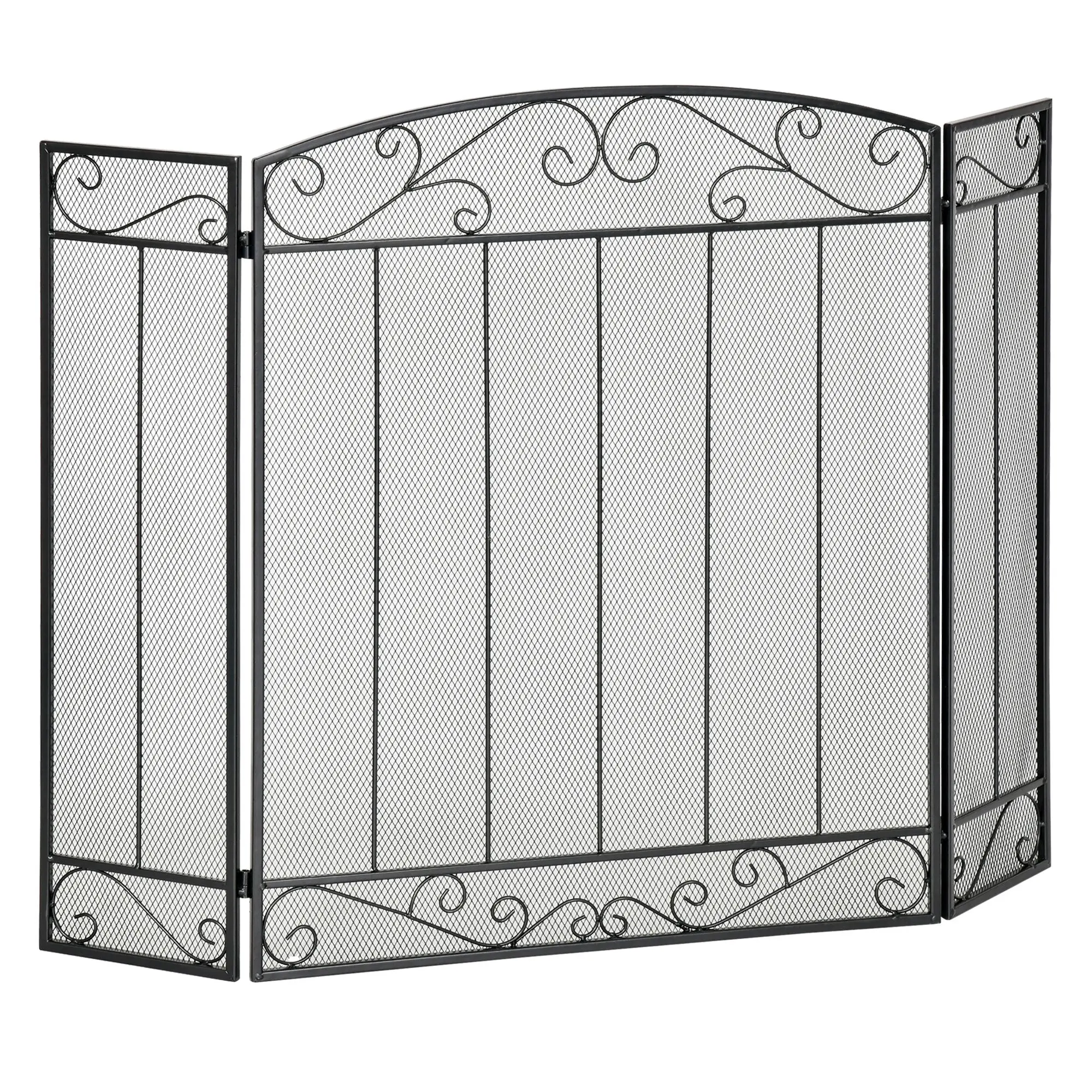 Grille de Protection pour cheminée - Pare-feu Large pour cheminée ou poêle - Pare-étincelles - barrière de sécurité - 3 Volets Pliables - Acier métal Noir