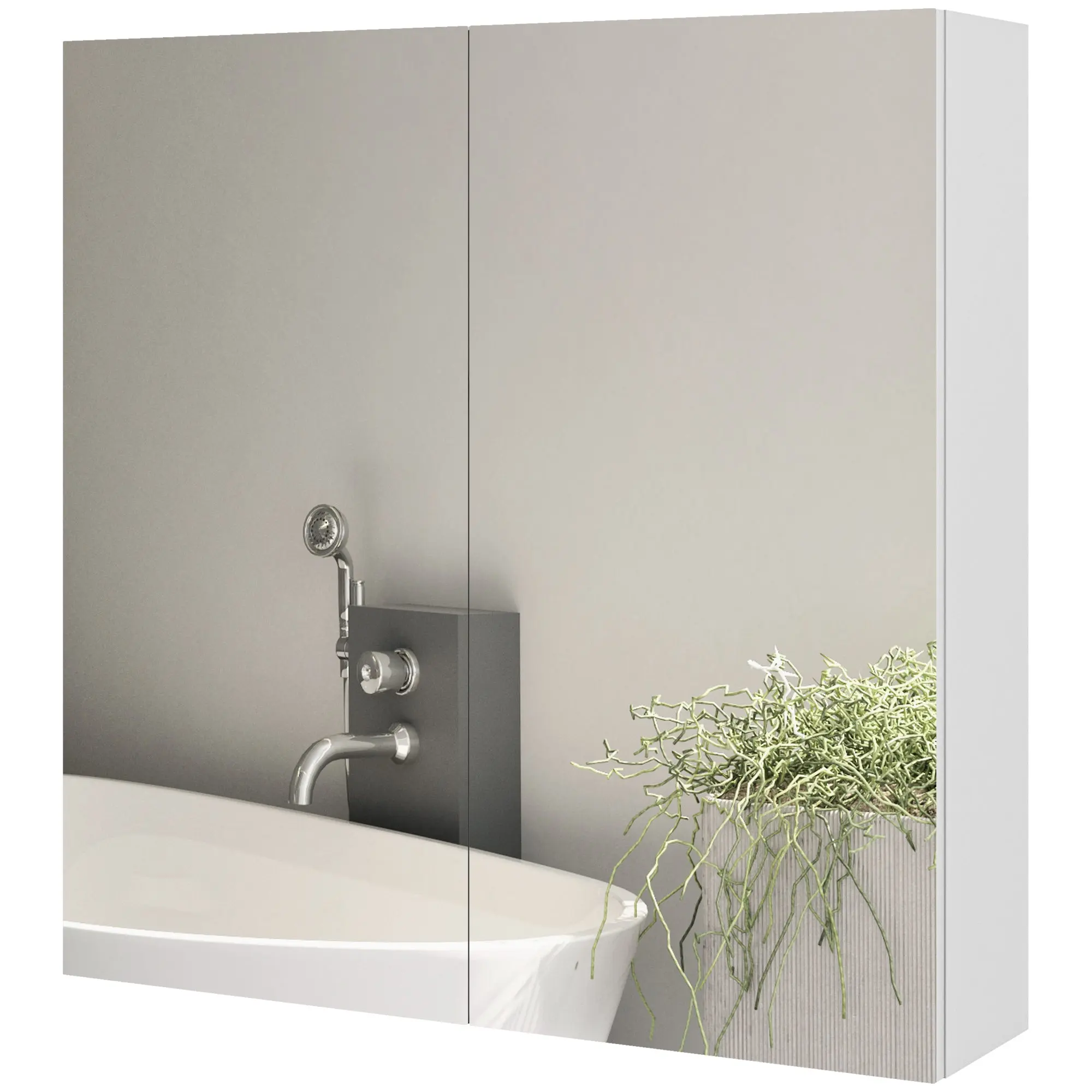 Armoire murale de salle de bain, placard de rangement, 3 niveaux, étagère réglable, 2 portes et miroirs, armoire suspendue, 60 x 15 x 60 cm, blanc