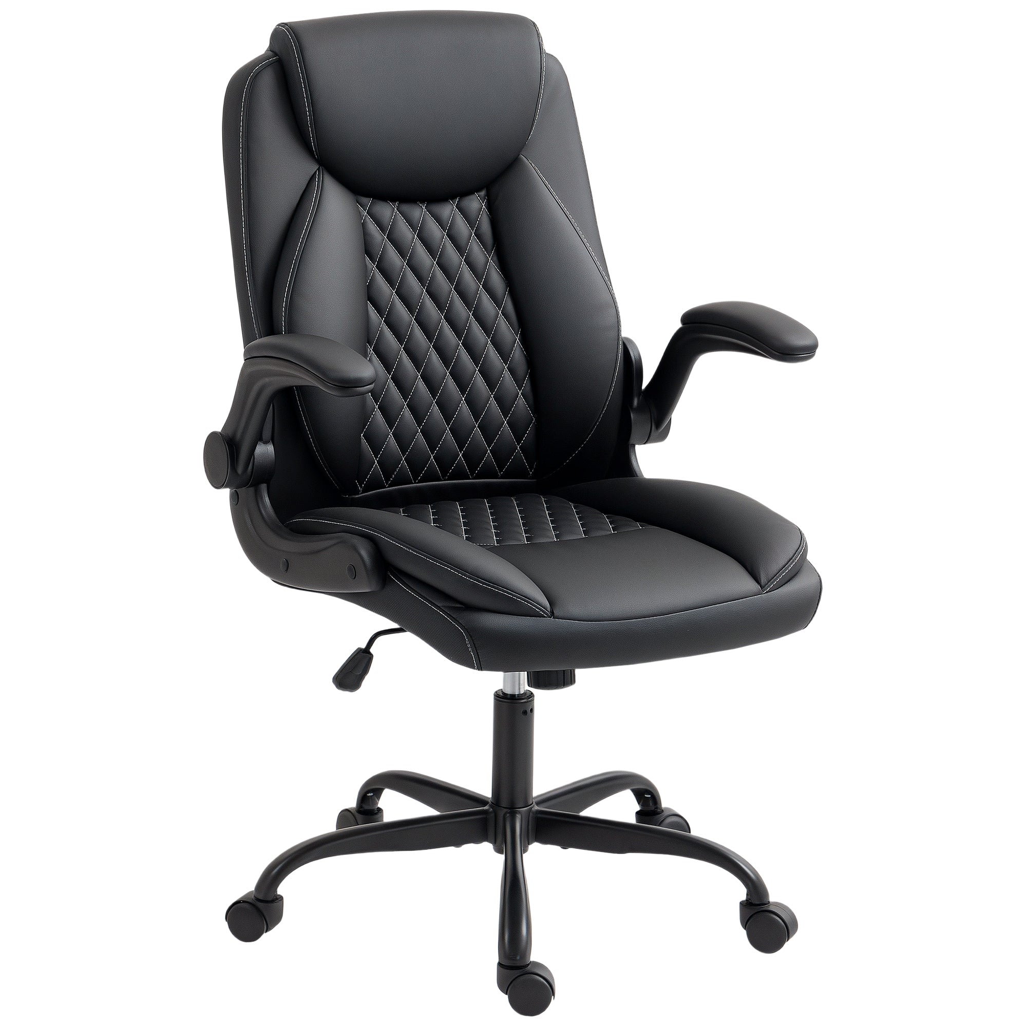 Fauteuil de bureau avec accoudoirs relevables, chaise bureau ergonomique avec hauteur réglable, fonction de bascule, large assise rembourrée, pivotant 360°, charge 120 Kg, noir