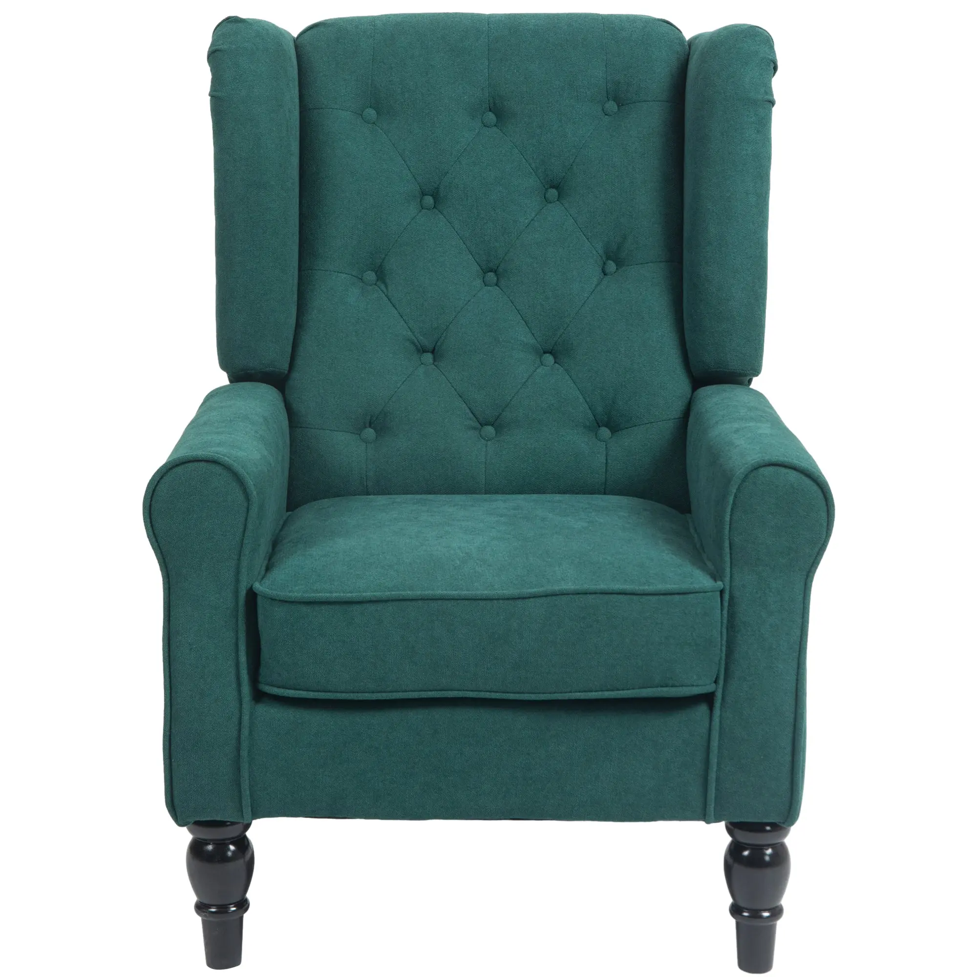 Fauteuil de salon, fauteuil capitonné avec pieds en bois, assise large, grand confort, style classique, 74 x 86 x 102 cm, vert