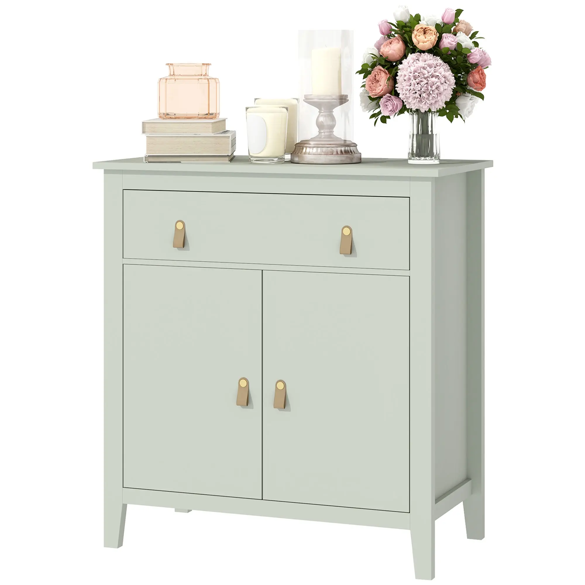 Buffet salon, meuble de rangement avec tiroir, double porte, étagère réglable, poignées en PU, style moderne, buffet salle à manger et cuisine, 80 x 40 x 90 cm, vert clair