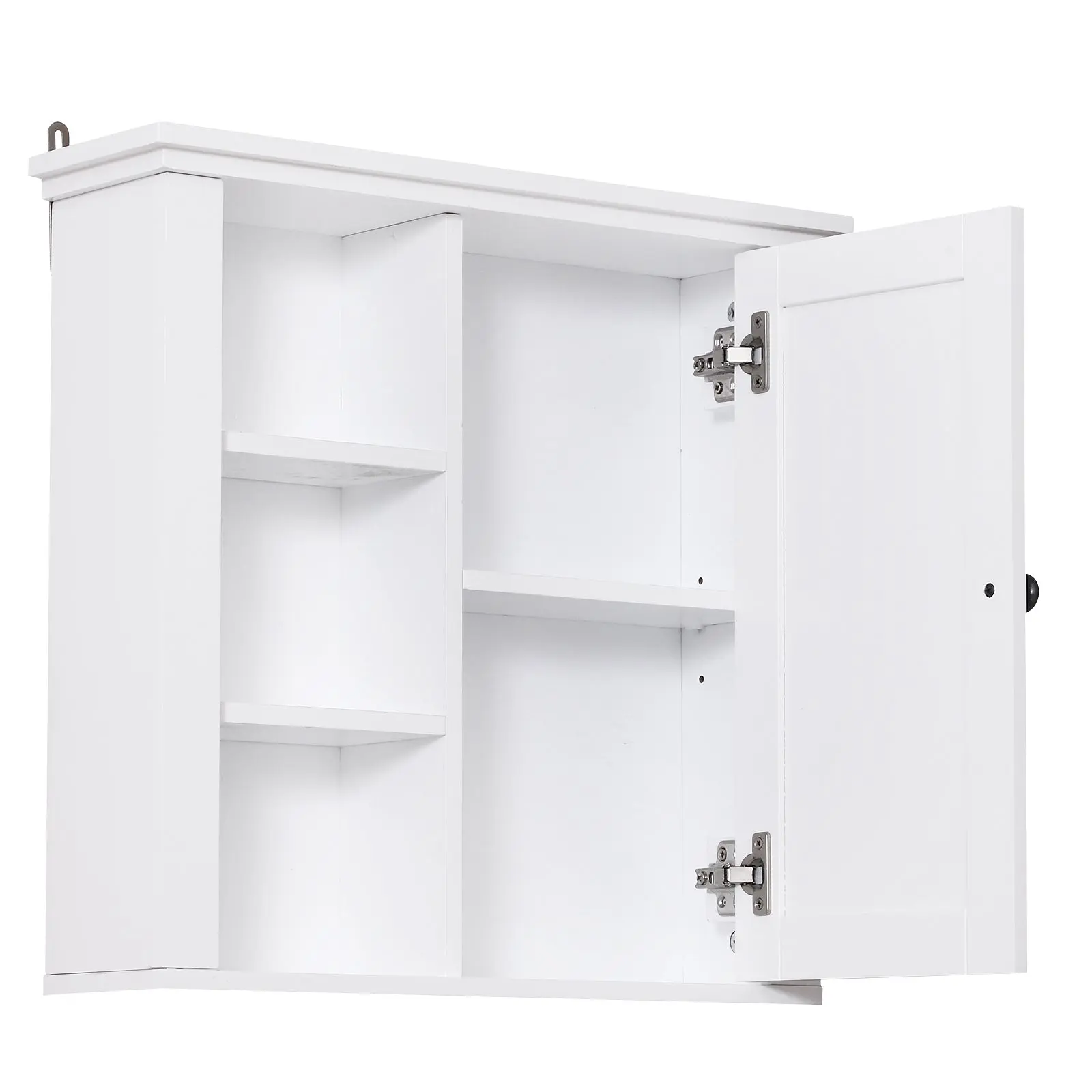 Armoire Murale de Salle de Bain Meuble Suspendu WC Placard 1 Porte 3 niches dim. 53L x 14,5l x 50,5H cm en bois Blanc