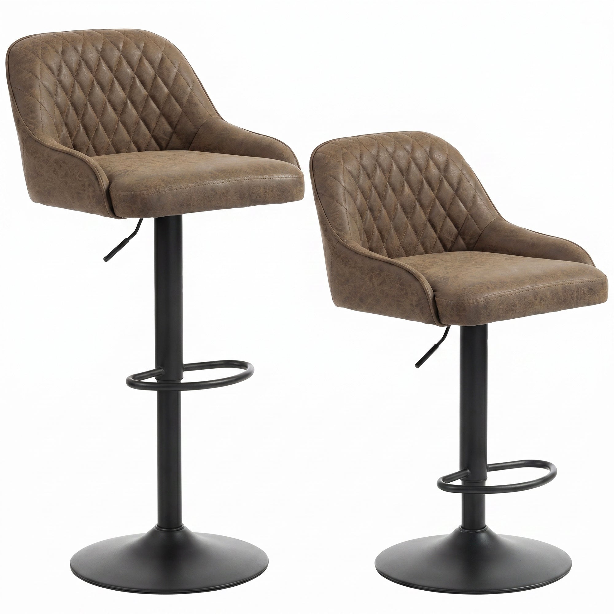 Lot de 2 Tabourets de Bar, Tabourets Hauts Cuisine avec Siège Pivotant et Hauteur Réglable, Chaises de Bar en PU avec Dossier pour Îlot de Cuisine, Salle à Manger, Marron Foncé