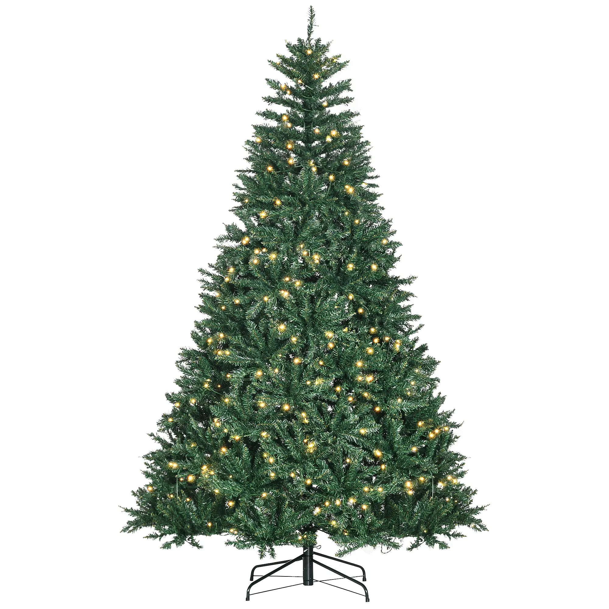 Sapin de Noël Artificiel Lumineux 210H cm LED x 700 Blanc Chaud + Support Pied 2154 Branches Vert