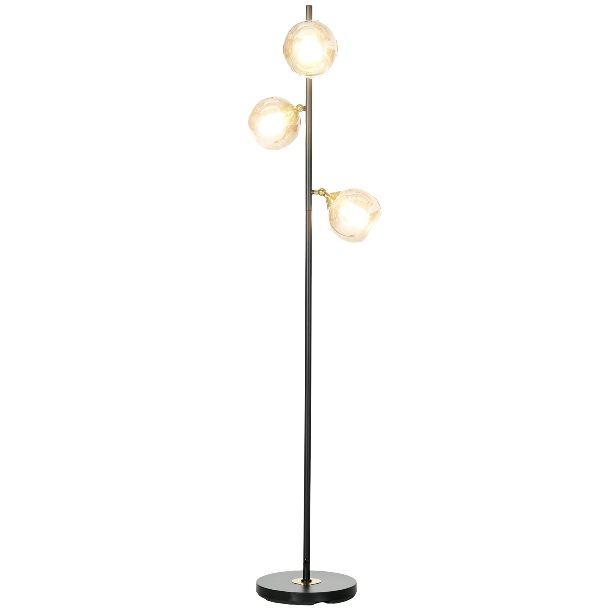 Lampadaire sur pied salon en métal avec 3 abat-jours globe métal chromé 40W  36 x 162H cm noir et gris