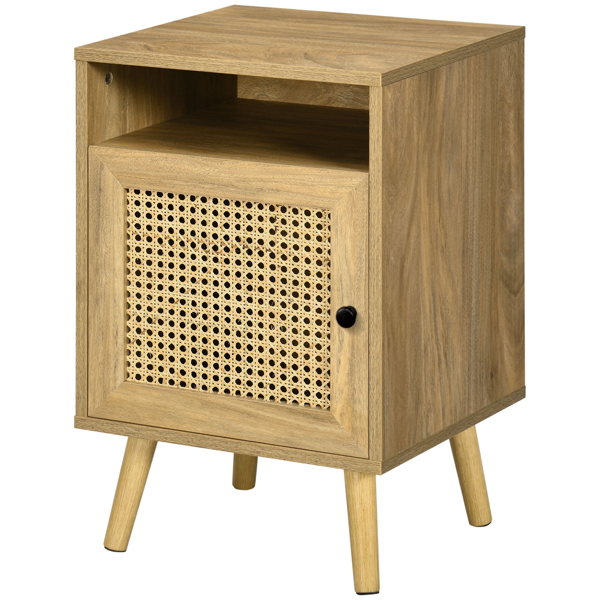 Table de chevet table de nuit avec placard porte cannage et niche design vintage 39 x 35 x 60 cm naturel