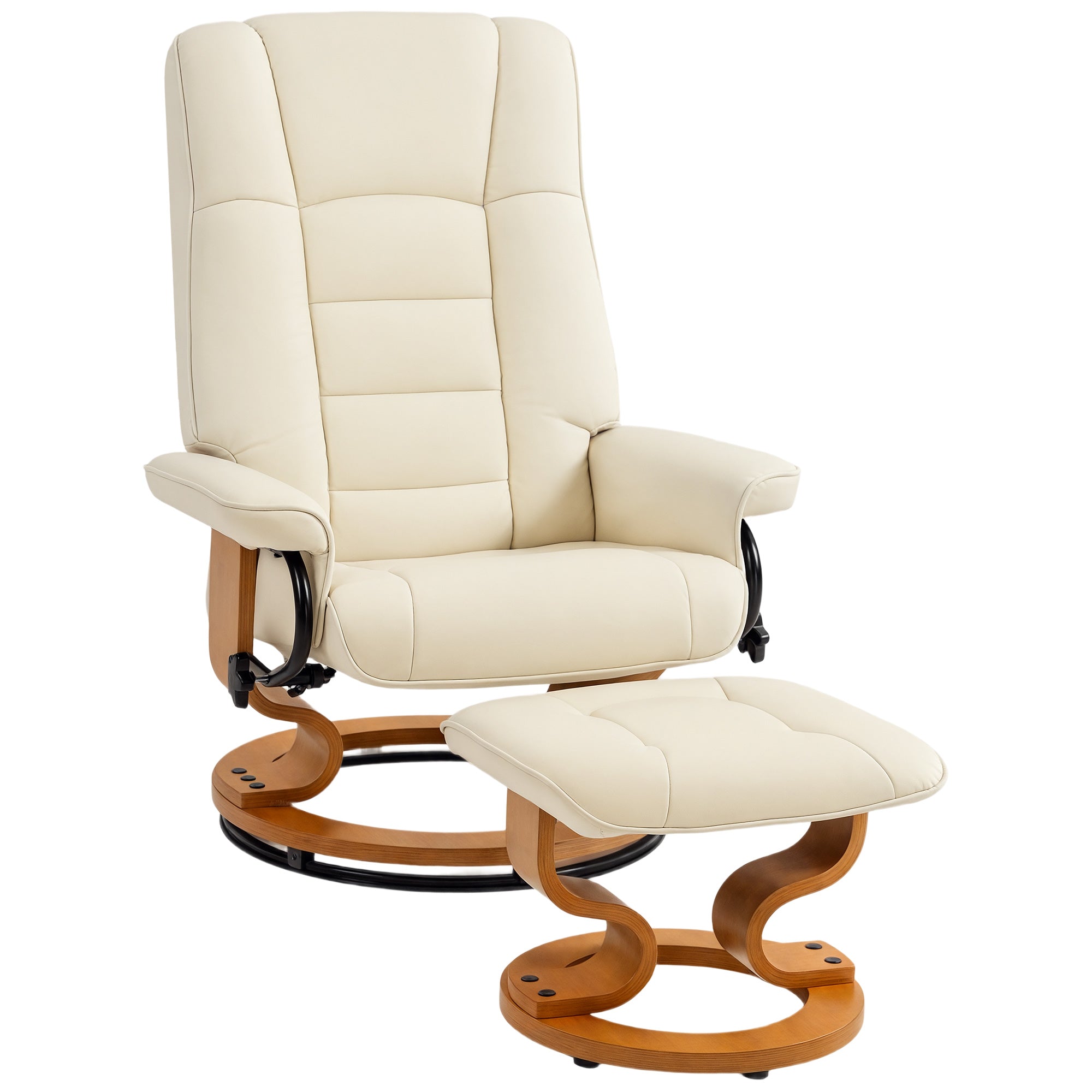 Fauteuil stressless inclinable pivotant repose pied cadre en bois pour salon crème