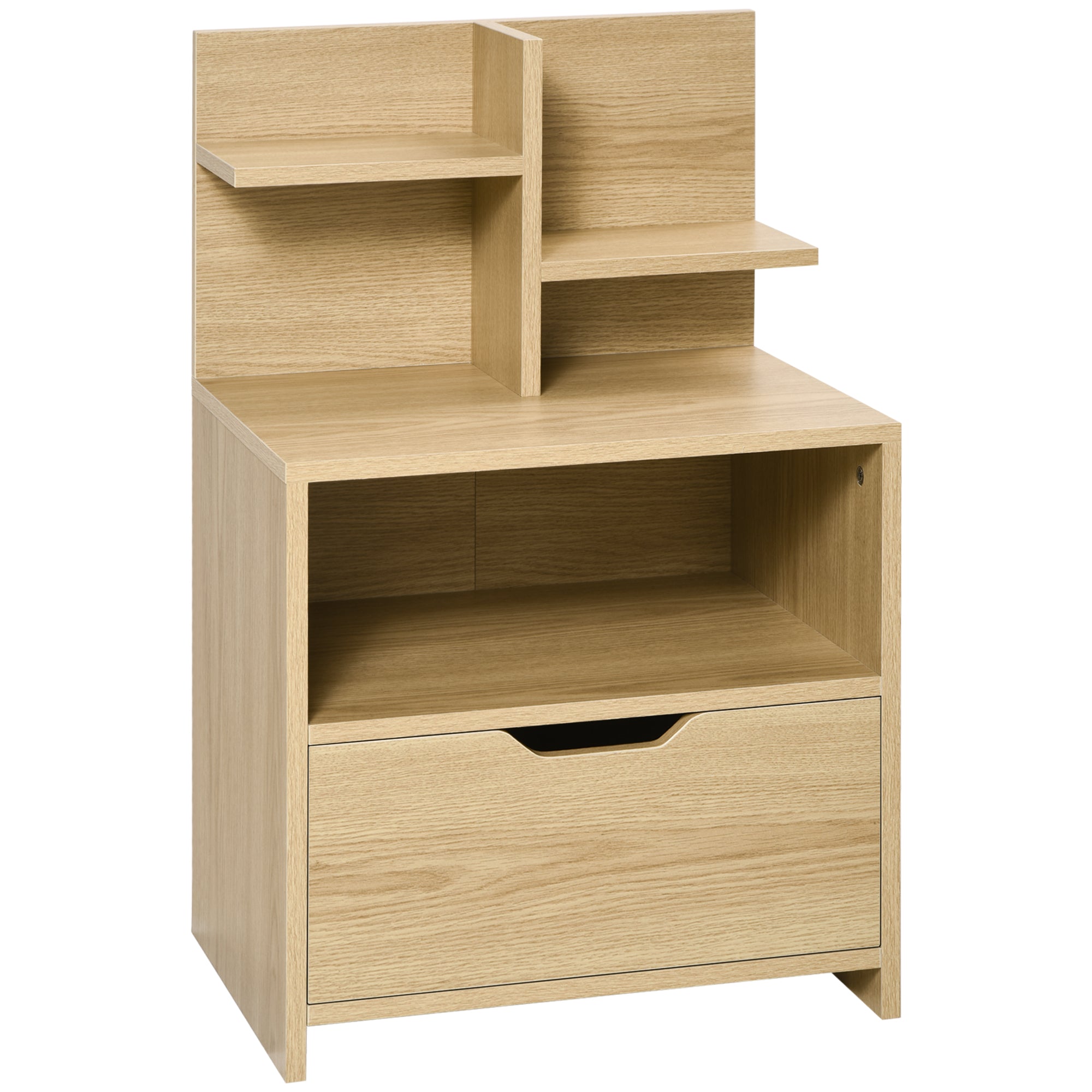 Table de chevet table de nuit avec tiroir, niche et étagères de rangement effet bois - 45 x 35 x 73 cm naturel