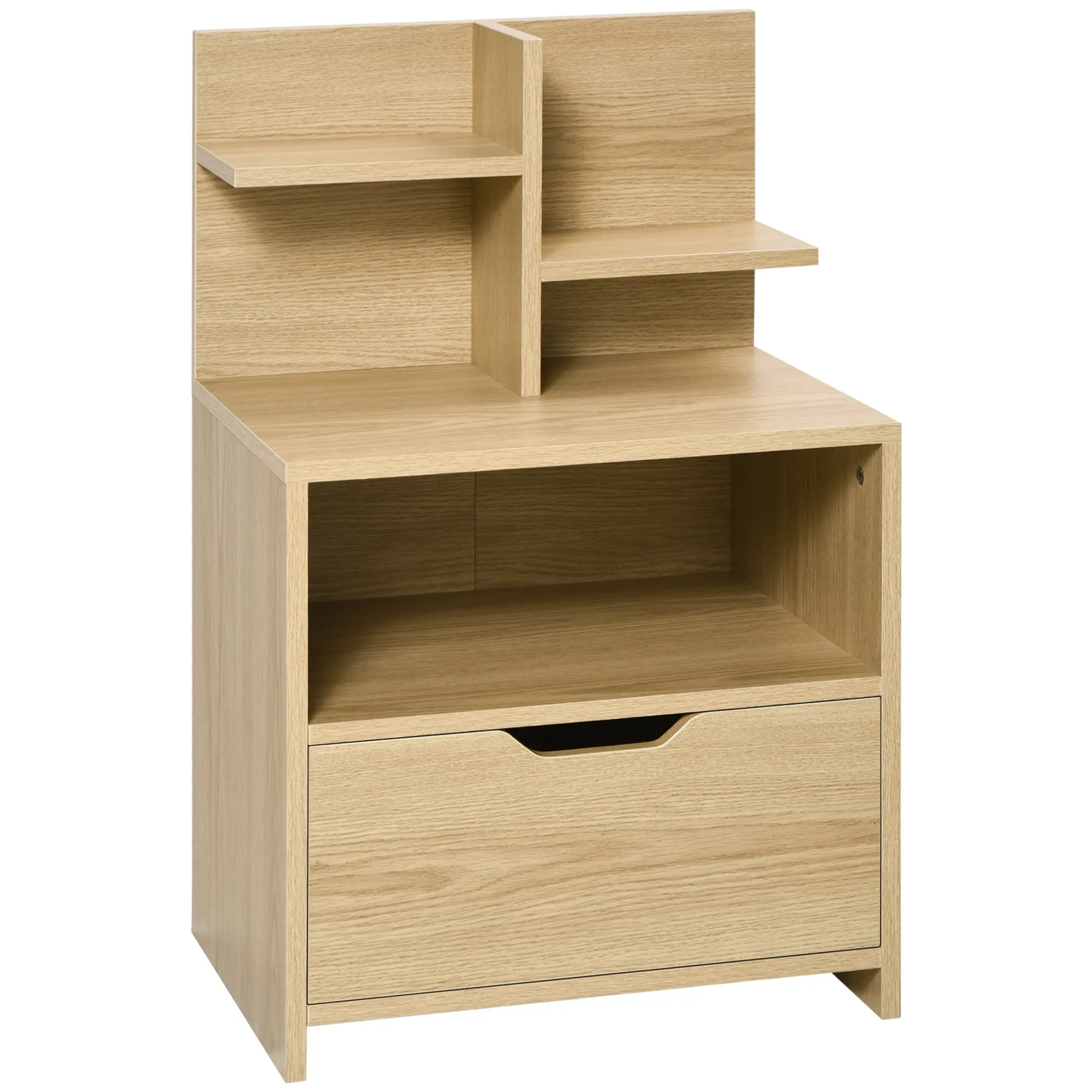 Table de chevet table de nuit avec tiroir, niche et étagères de rangement effet bois - 45 x 35 x 73 cm naturel