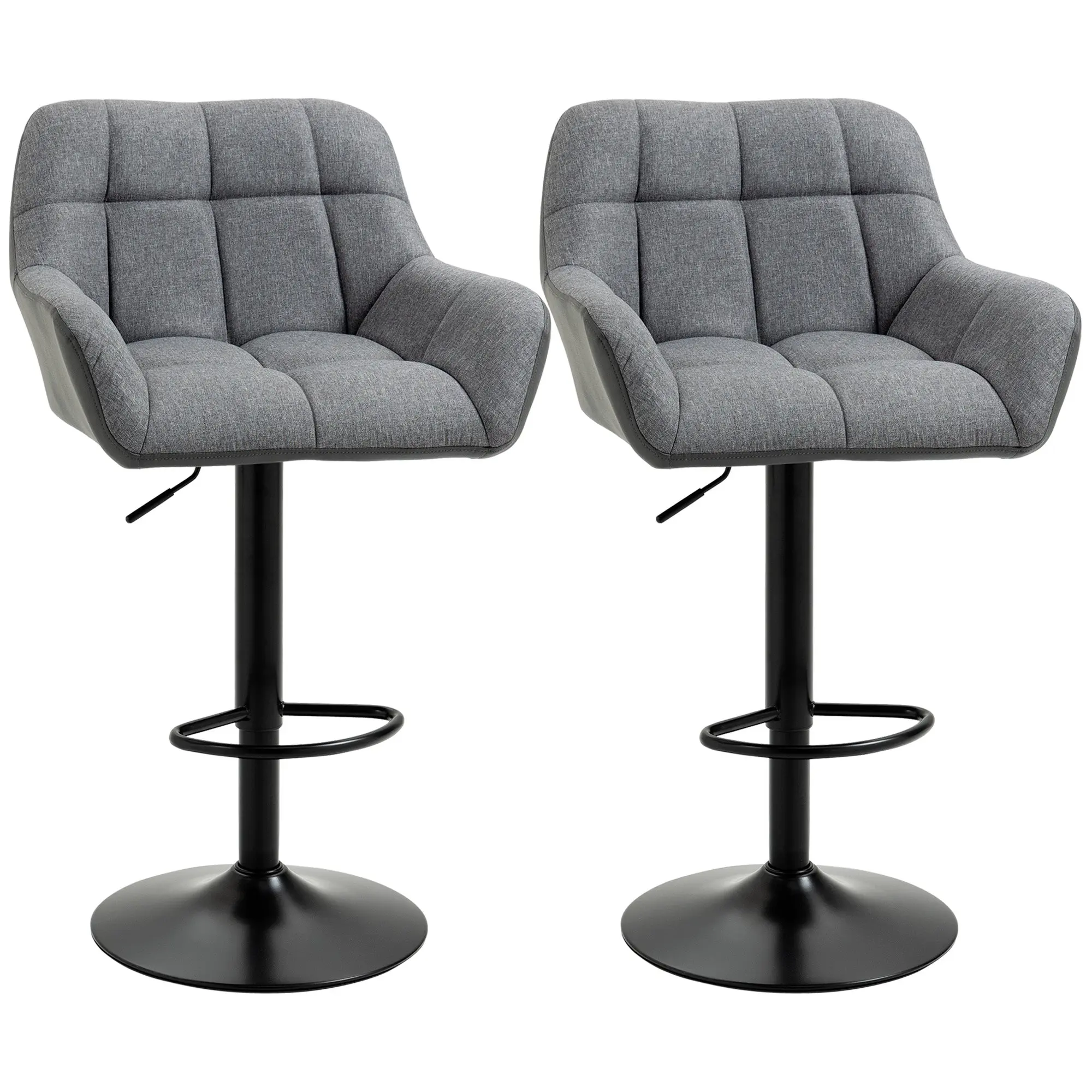 Set of 2 Bar Stools Bar Chairs Height Adjustable Kitchen Chairs 360° Swivel Stools Bistro Chairs with Backrest and Footrest for Bar Counter Kitchen Dining Room Faux Leather Gray 57.5 x 52.5 x 93-114 cm