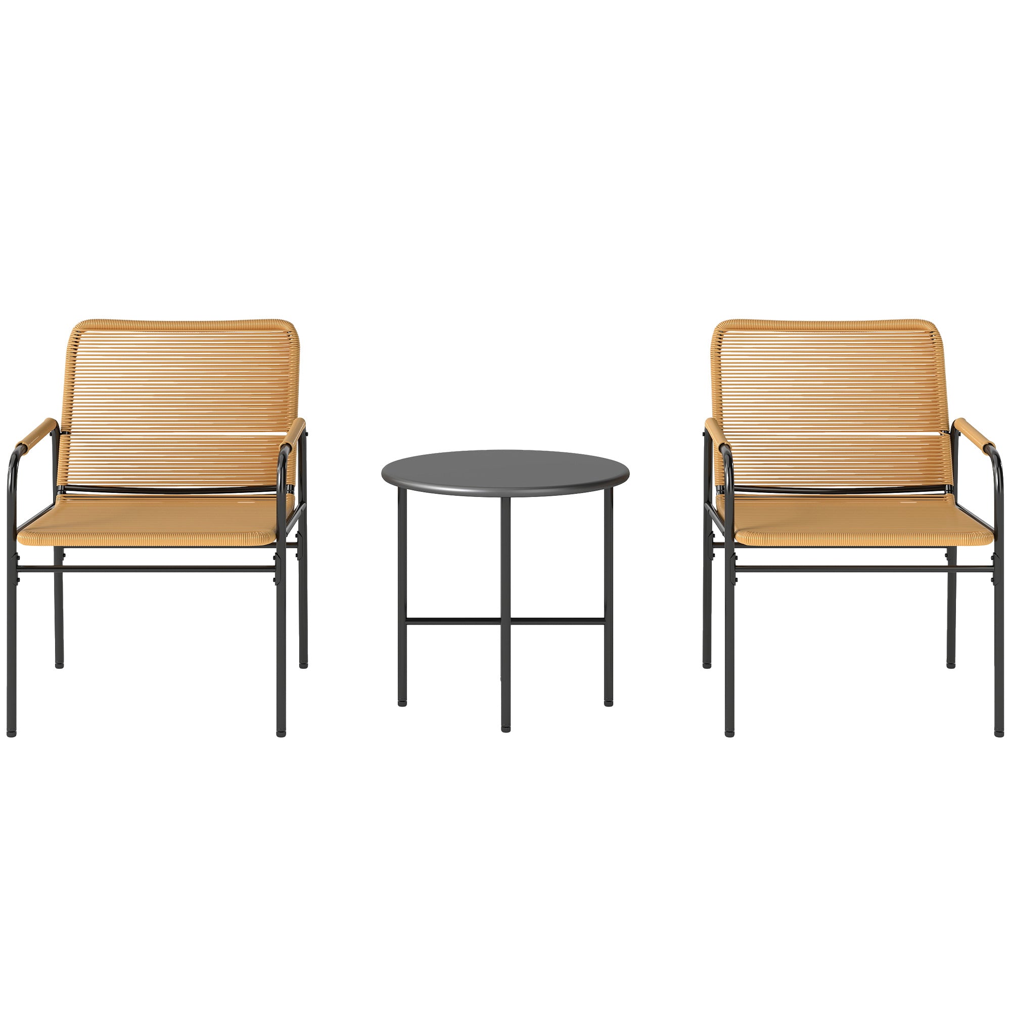 Outsunny 3-delad Rattan Bistro Set, Sittgrupp, Trädgårdsmöbel med 2 Trädgårdsstolar, Kaffebord, Balkongmöbel för Trädgård, Terrass, Stål, Gul