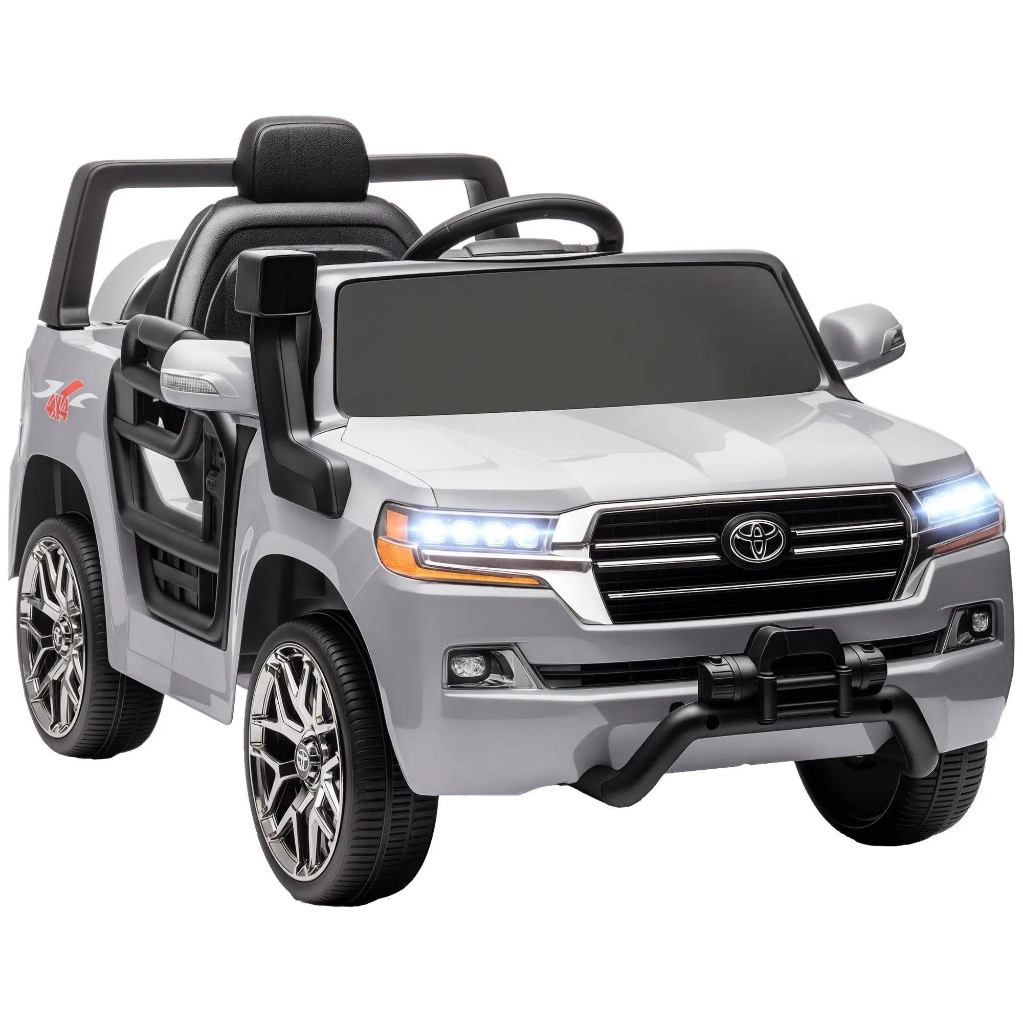Electric Car for Kids 3+ Years Toyota LAND CRUISER Electric Car with 12V Battery Remote Control Headlights Horn Soft Start and MP3 Music Gray