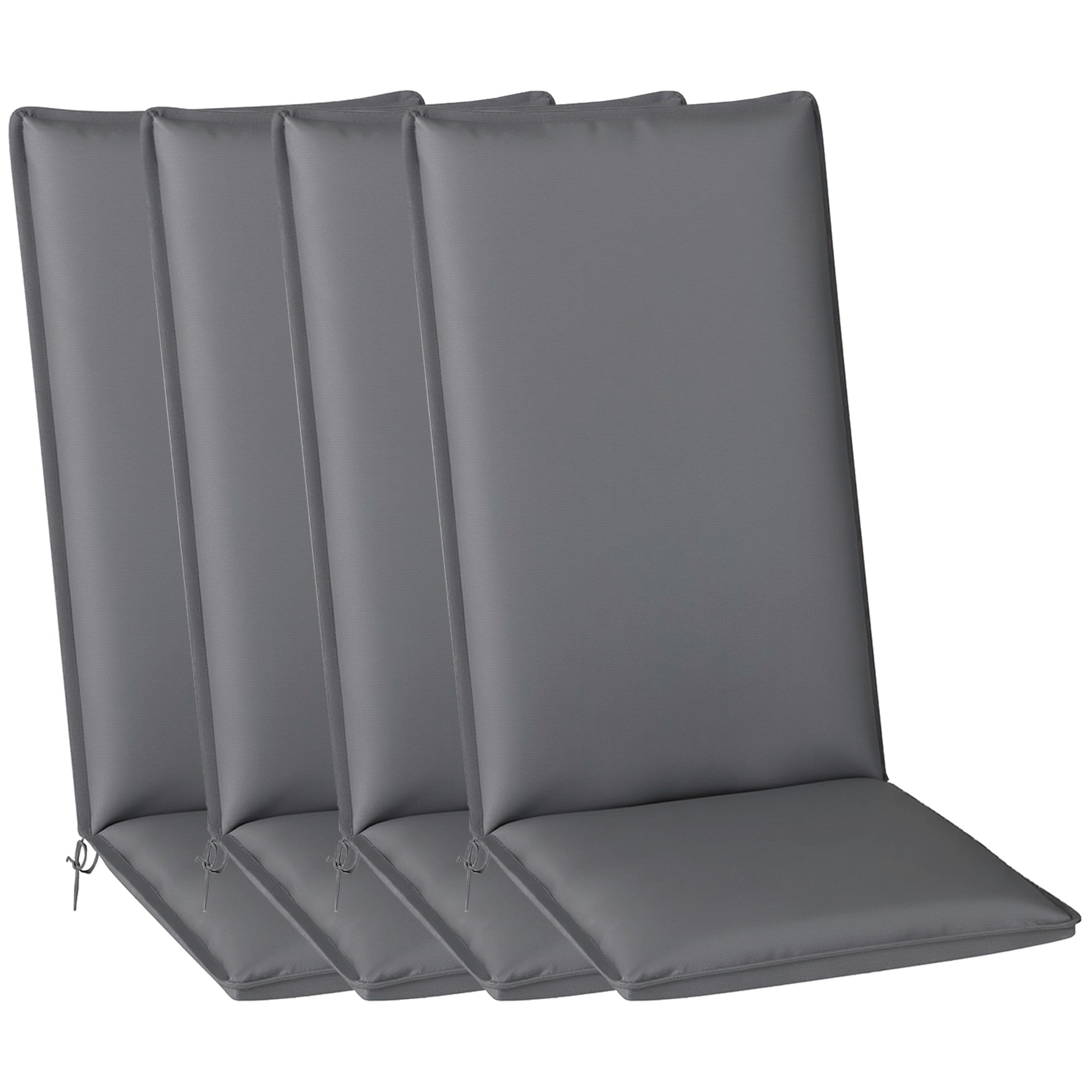 Set of 4 outdoor chair cushions high back chair pad with ties and adjustable band anti-fading UPF50+ dyed fabric for garden terrace balcony 124x50x5cm gray