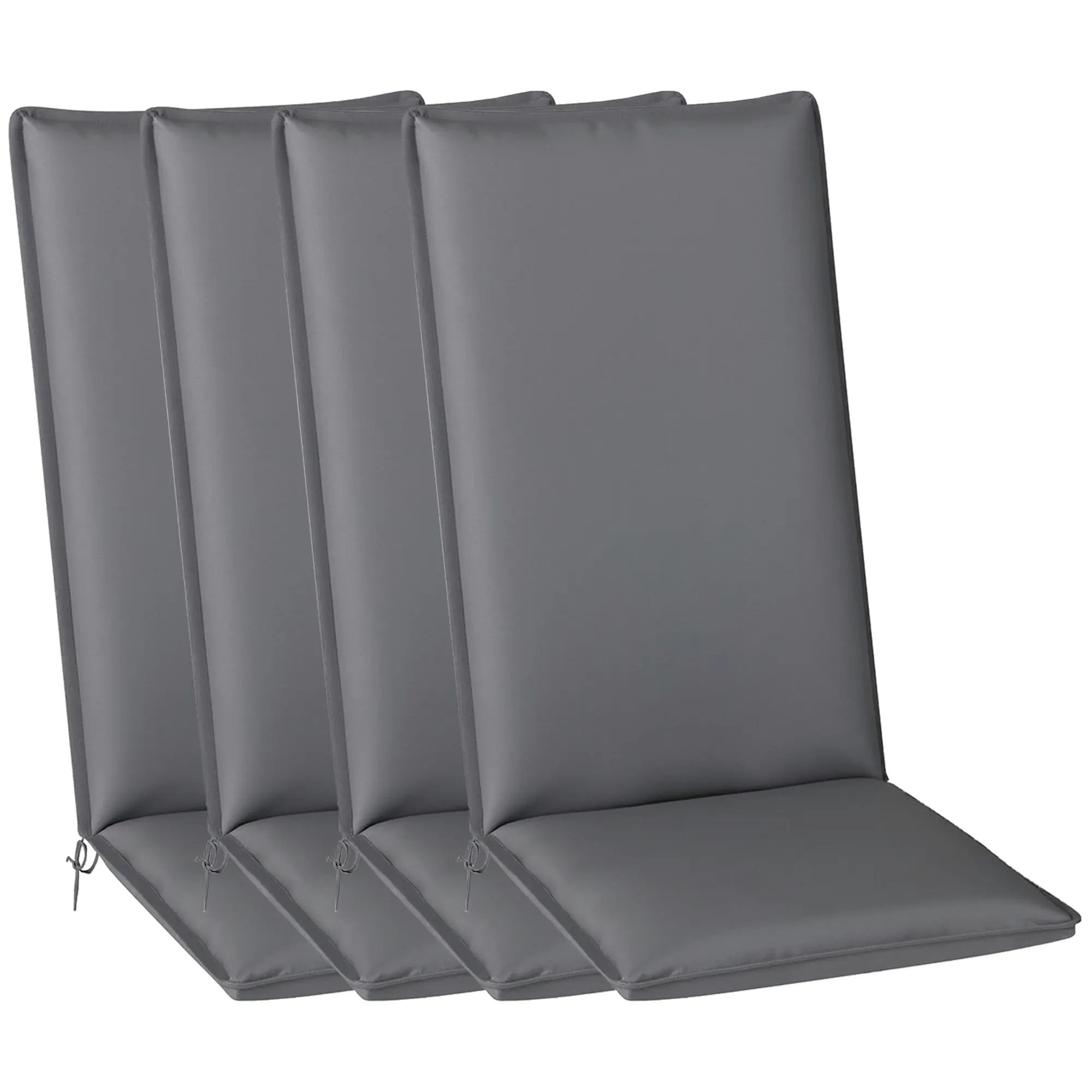 Set of 4 outdoor chair cushions high back chair pad with ties and adjustable band anti-fading UPF50+ dyed fabric for garden terrace balcony 124x50x5cm gray