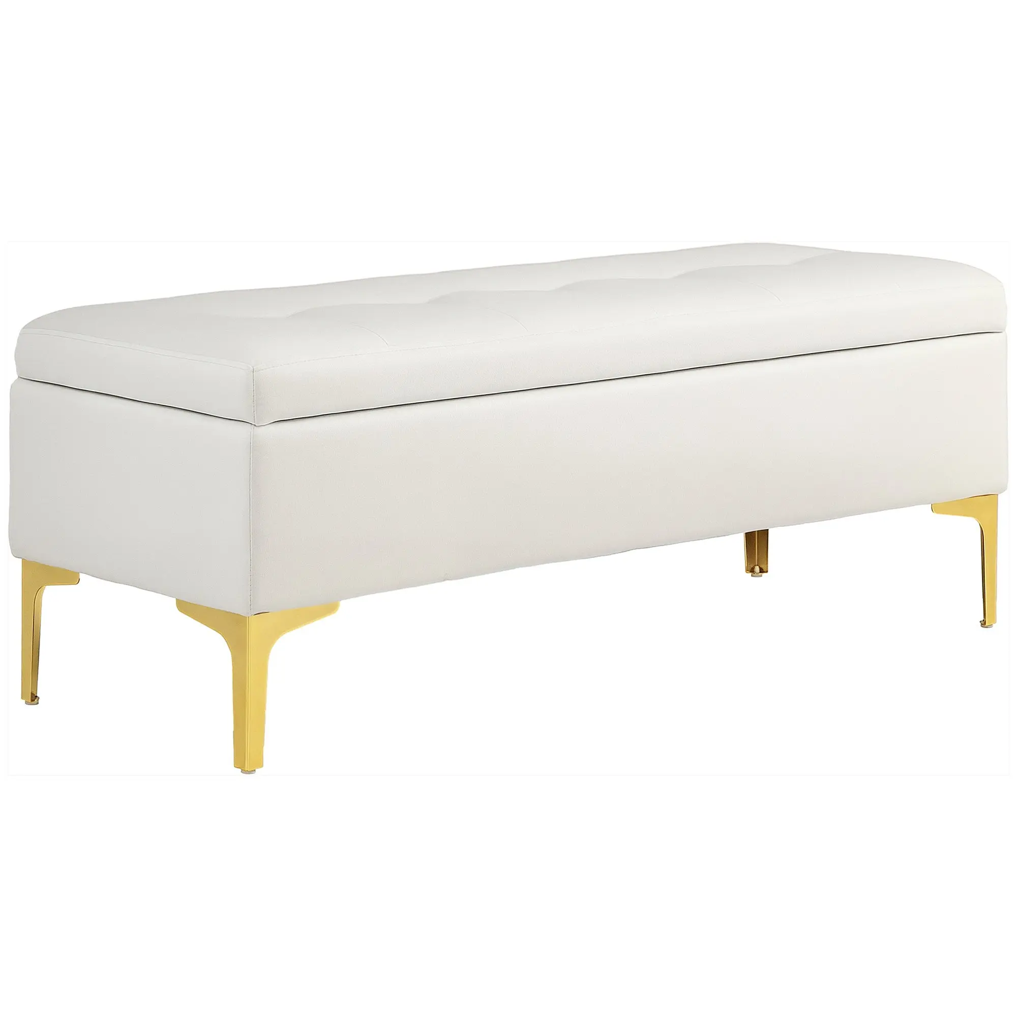Storage Bench, Upholstered Bench with Velvet Look, Metal Legs, Bed Bench for Living Room, Bedroom, Hallway, 120 x 44 x 44.5 cm, Beige