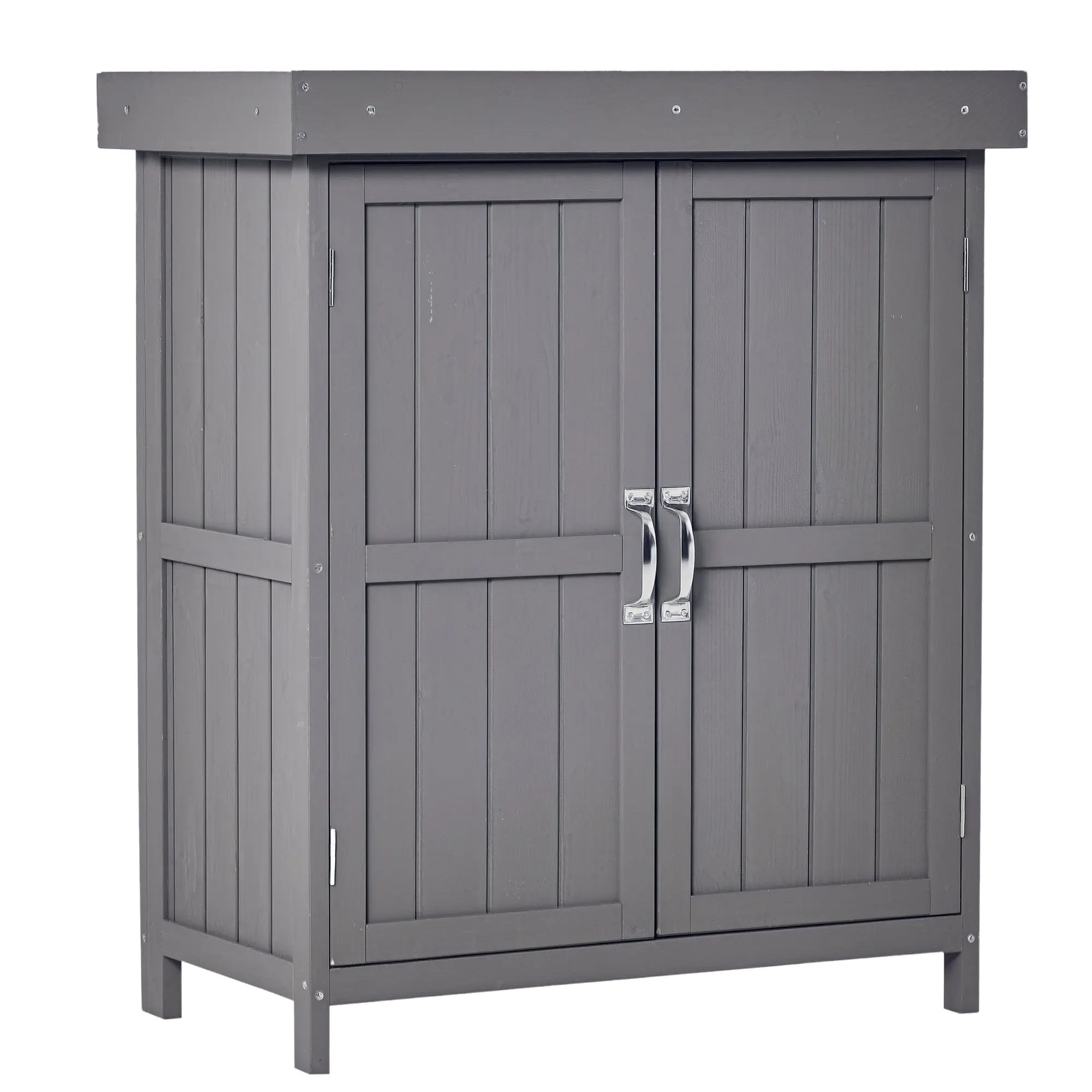 Garden Shed Spruce Wood, Weatherproof Tool Shed 74x43x88cm, Tool Shed with Double Door, 2 Compartments, Tool Cabinet, Garden Tool Shed for Garden, Terrace, Dark Gray