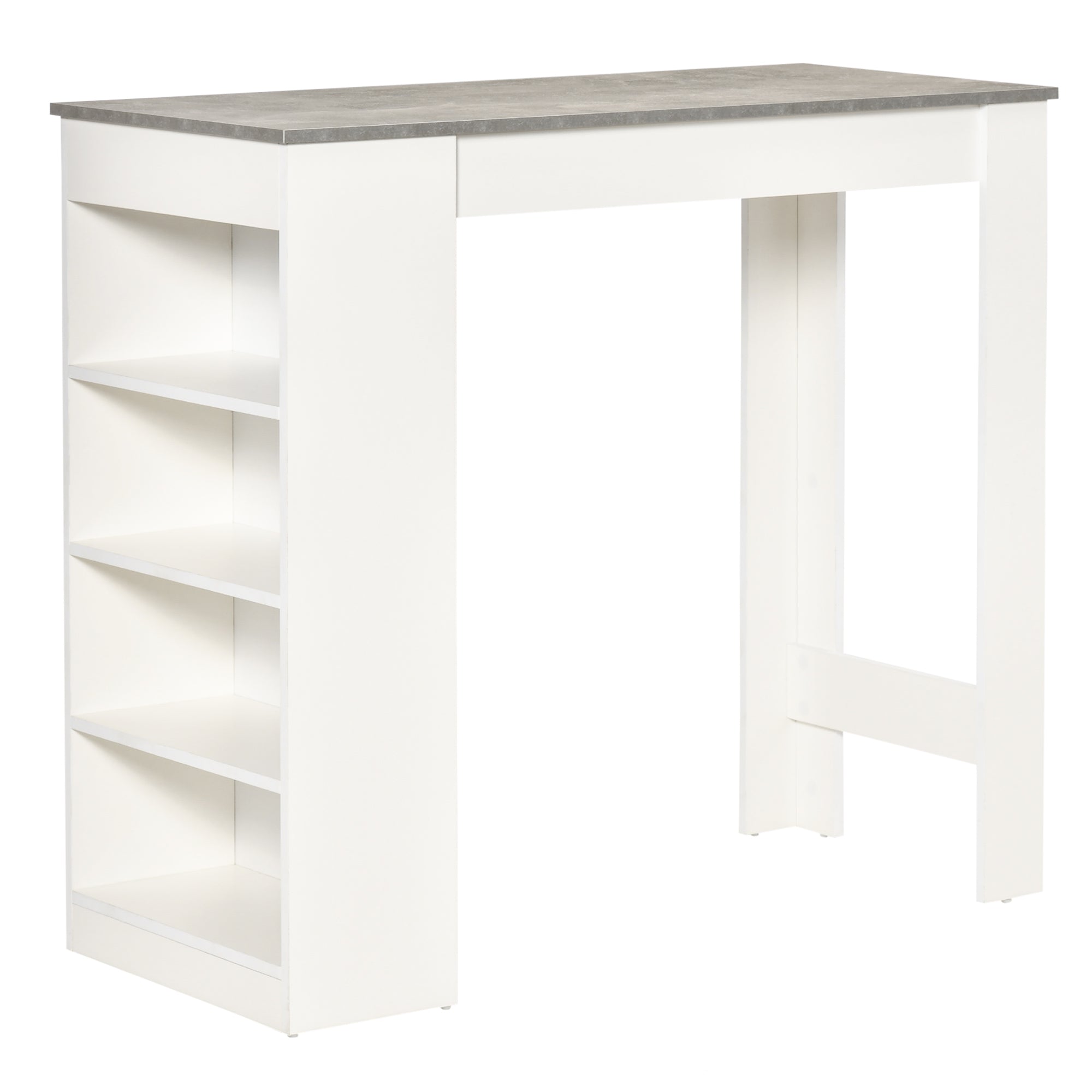 HOMCOM Bartisch Hoher Bistro Tisch mit 4-Tier Regal Moderner Melamin Küchentisch für Esszimmer Wohnzimmer 115x50x102,7 cm Weiß und Grau