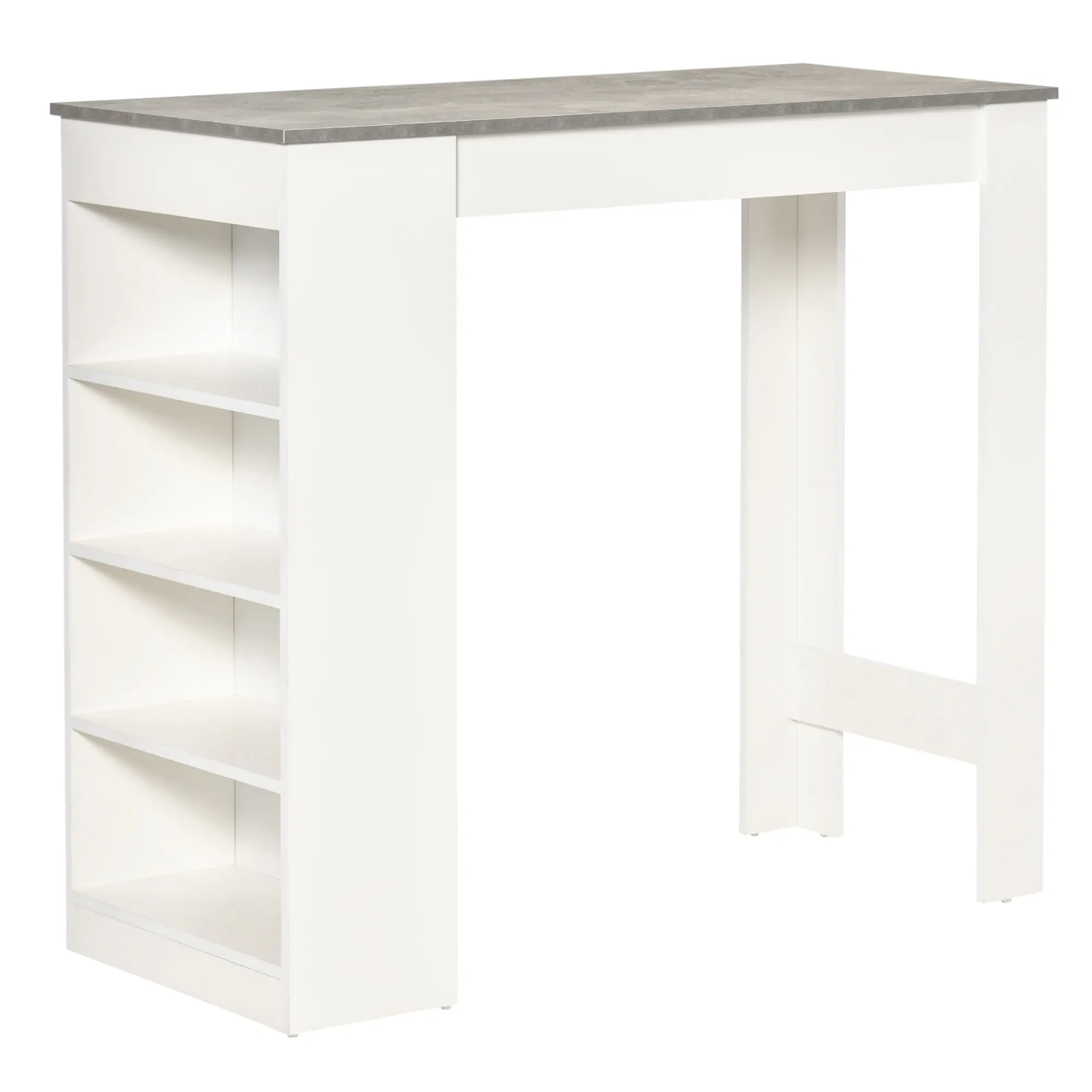 Bar Table High Bistro Table with 4-Tier Shelf Modern Melamine Kitchen Bar Table for Dining Room Living Room 115x50x102.7 cm White and Gray