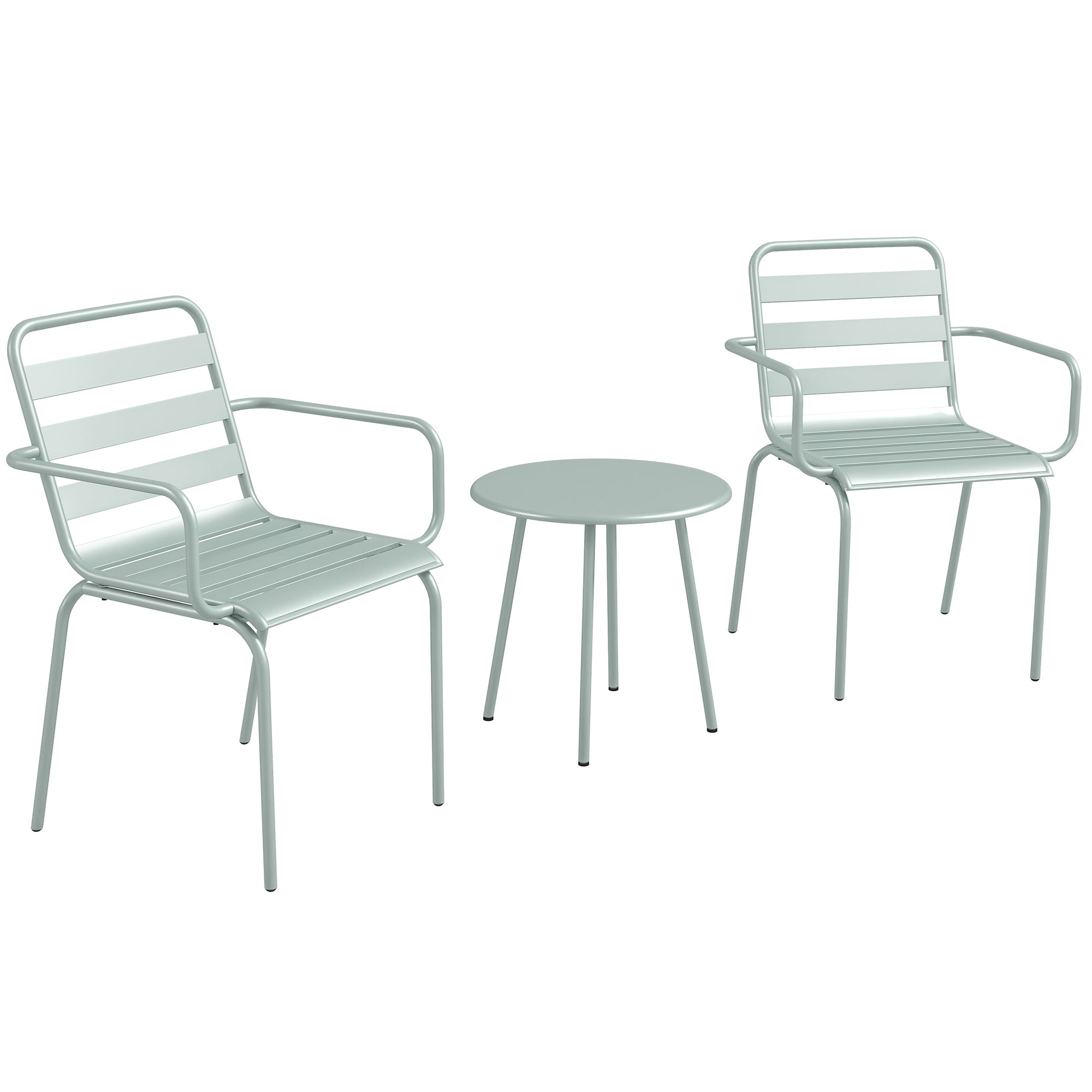 3 Piece Bistro Set Garden Furniture Set with 1 Coffee Table, 2 Stackable Chairs, Balcony Set, Seating Group for Balcony, Terrace, Steel, Green