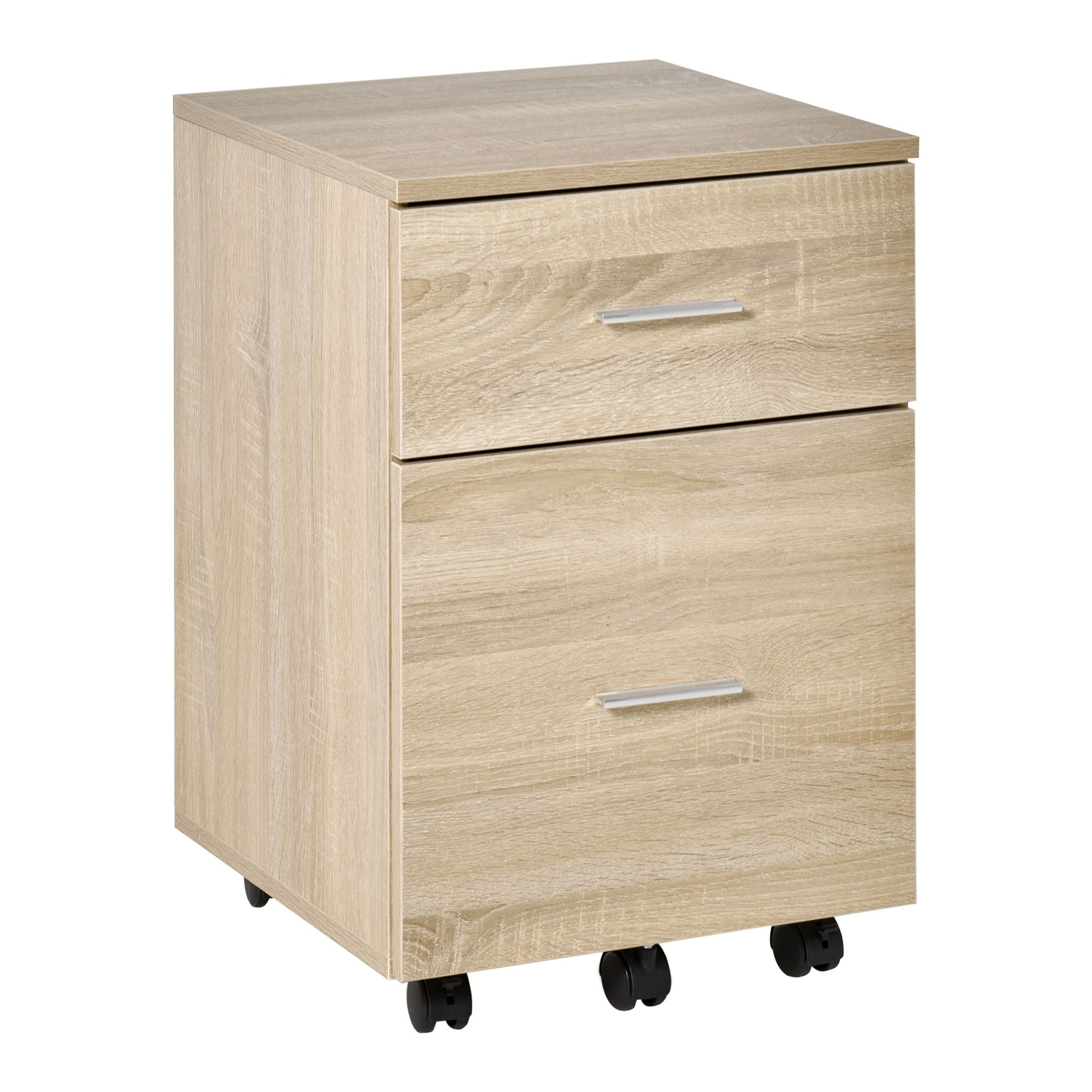 Vinsetto Liikkuva Toimistopedestali Storage Cabinet 2 Laatikkolla 5 Pyörää Lastulevy 39.5 x 39 x 58.5 cm Tammi