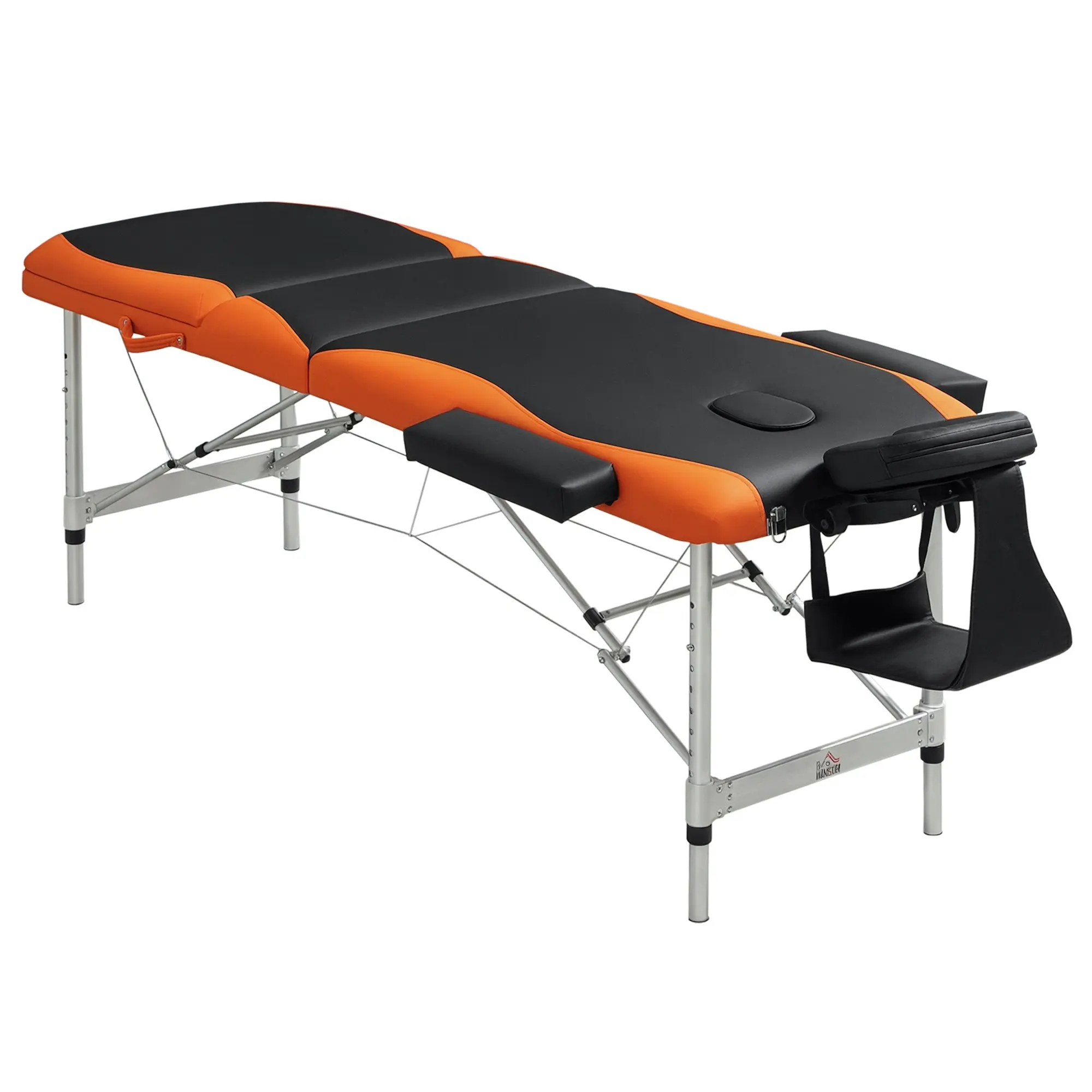 Folding and Portable Massage Table 210x81x62-85 cm Adjustable Height with Headrest and Armrests for Tattoo Physiotherapy Black and Orange