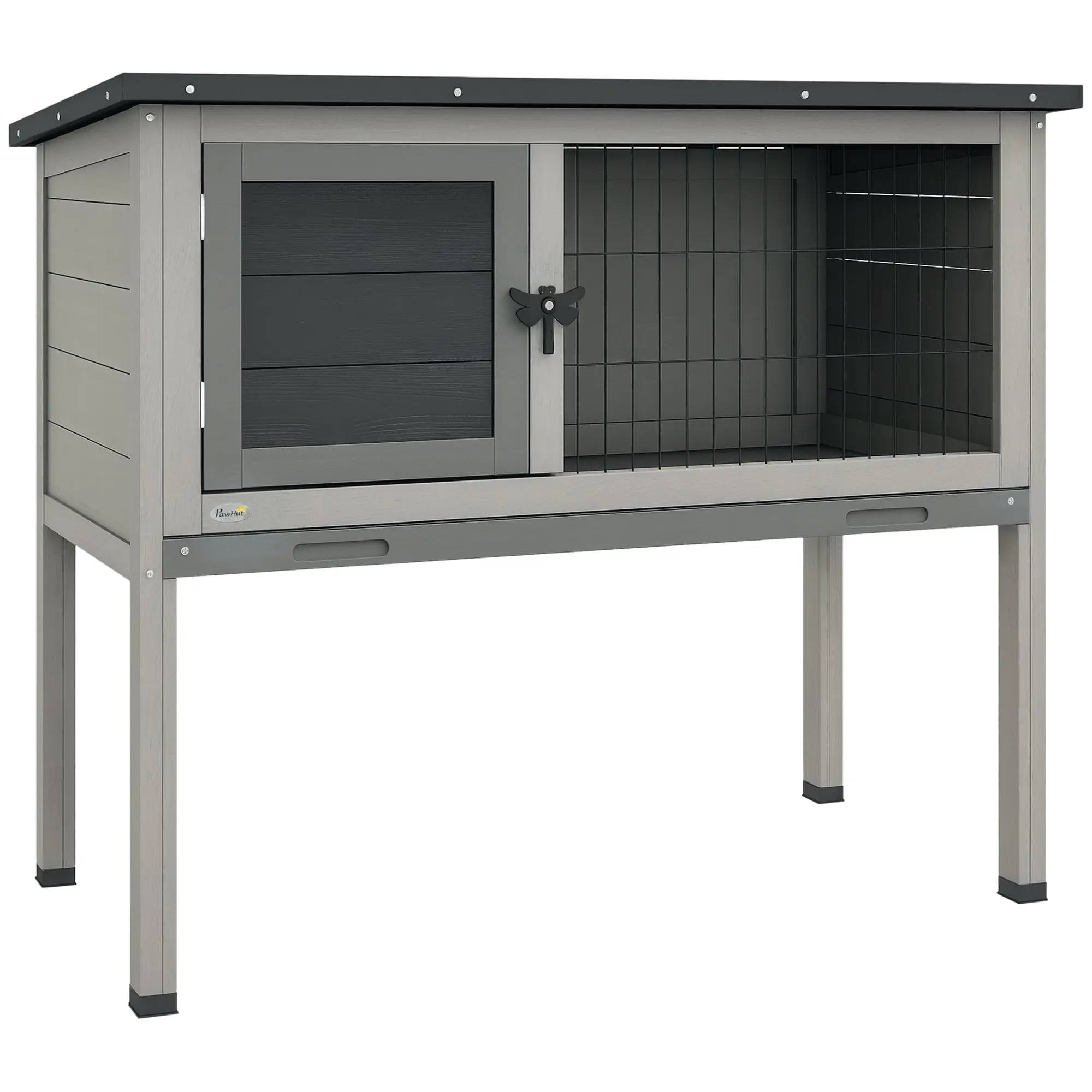 Wooden Rabbit Hutch Outdoor Shelter for Small Pets Rabbits Guinea Pigs with Removable Tray and Asphalt Roof 84x43x70 cm Gray and Black