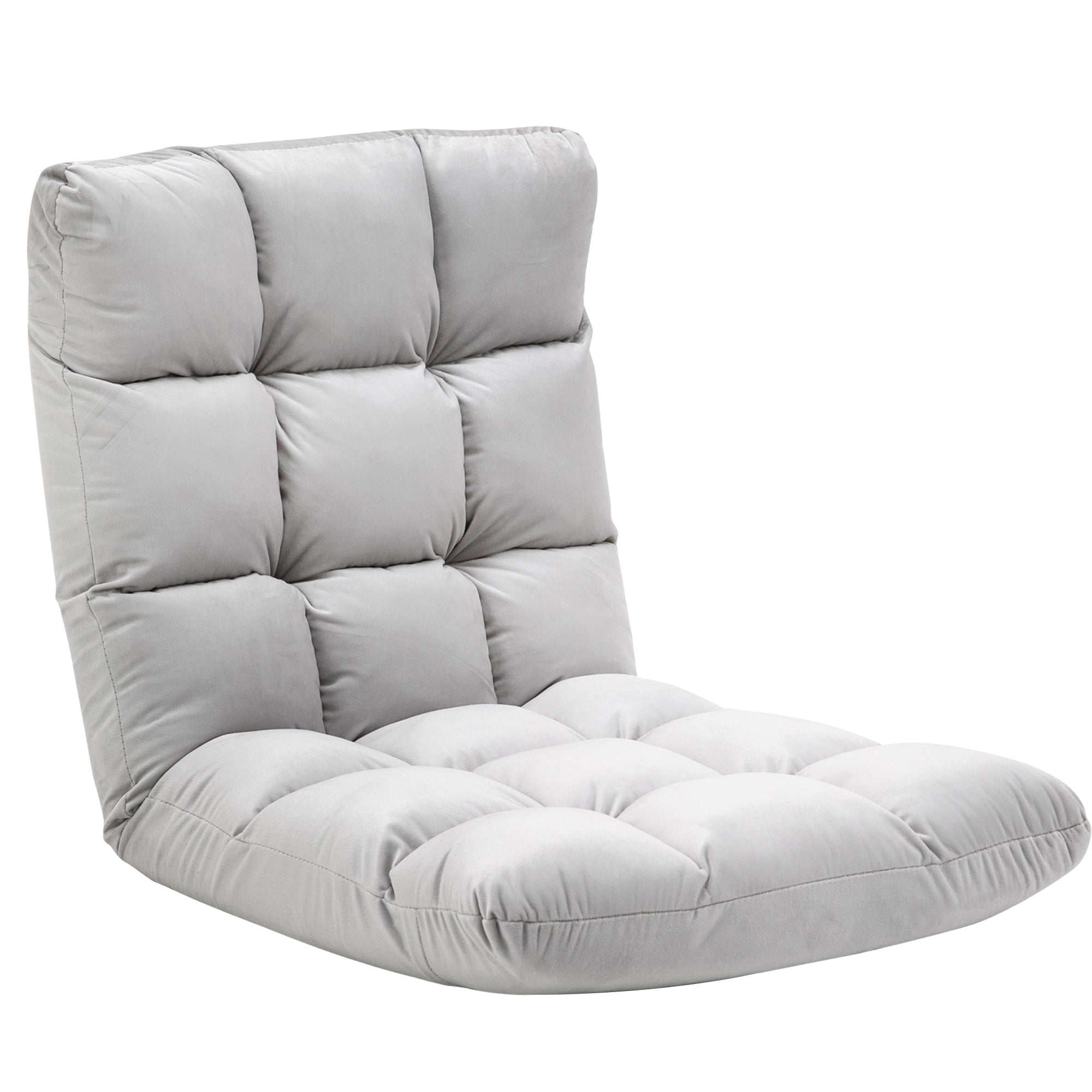 HOMCOM 3-in-1 Faltbarer Bodensessel mit Rückenlehne, 13 verstellbare Positionen, Faltbarer Liegesessel mit Kissen, Grau, Metall, Schaumstoff, 55 x 71 x 53,5 cm