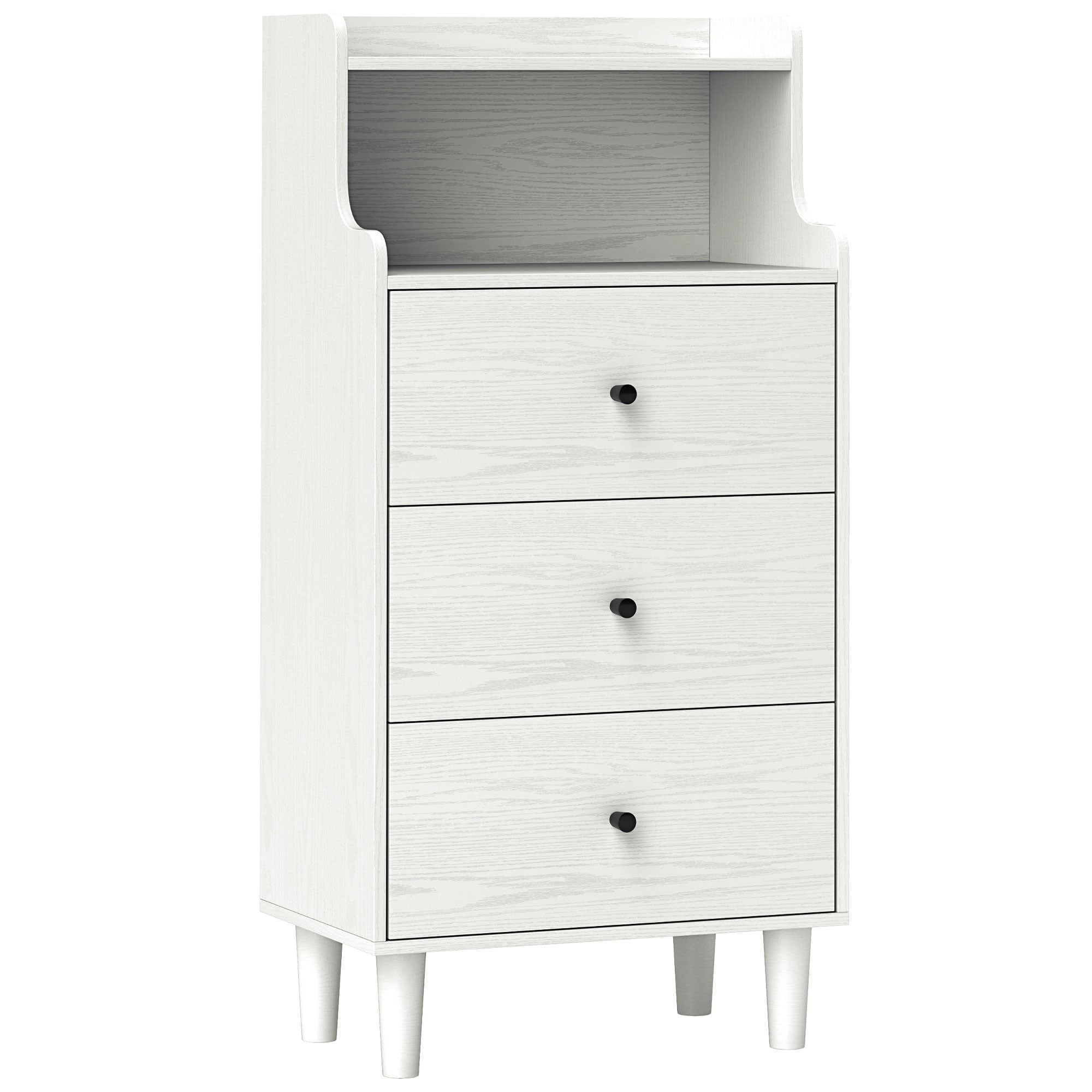 HOMCOM 3-Schubladen Kommode Schmale Schlafzimmer Kommode mit Offenen Regalen Kippgeschützte Hohe Kommode für Wohnzimmer Flur 47x29x95 cm Weiß Marmoriert