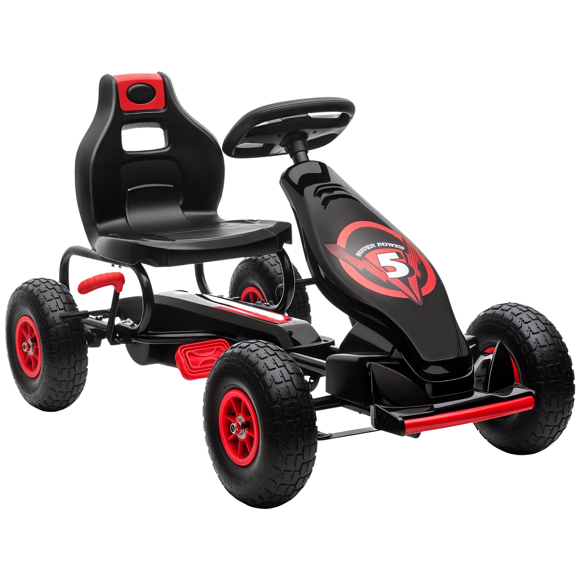HOMCOM Go-Kart, Vaikiškas Transportas su Reguliuojamu Sėdynės Aukščiu, Pedalinė Go-Kart su Guminiais Padangomis, Pedalų ir Rankiniu Stabdžiu, Kettcar vaikams nuo 5 iki 12 metų, Lauko, Raudona
