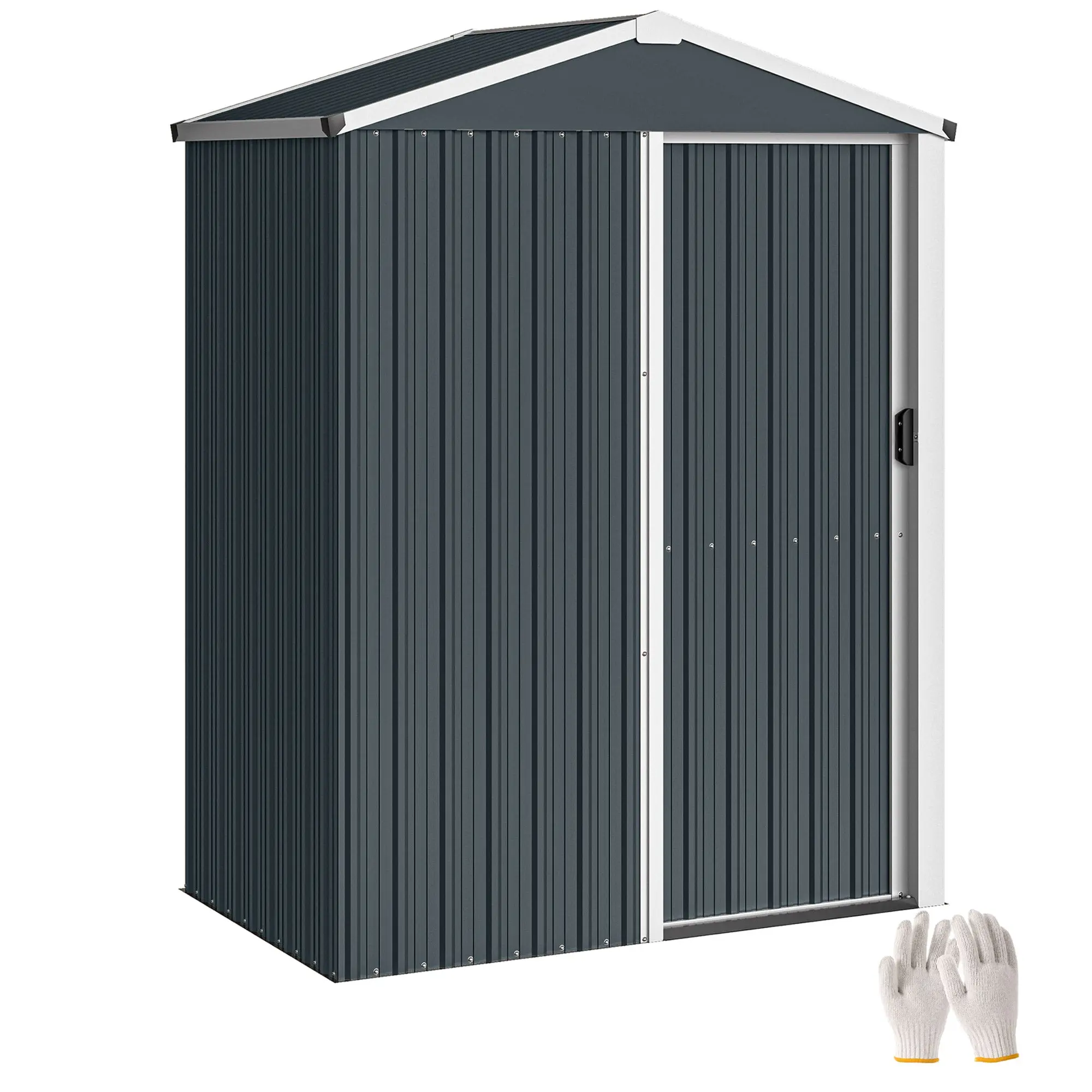 12 sq ft Galvanized Metal Garden Shed with Sliding Door & Sloped Roof, Dark Gray (136×87×179 cm)