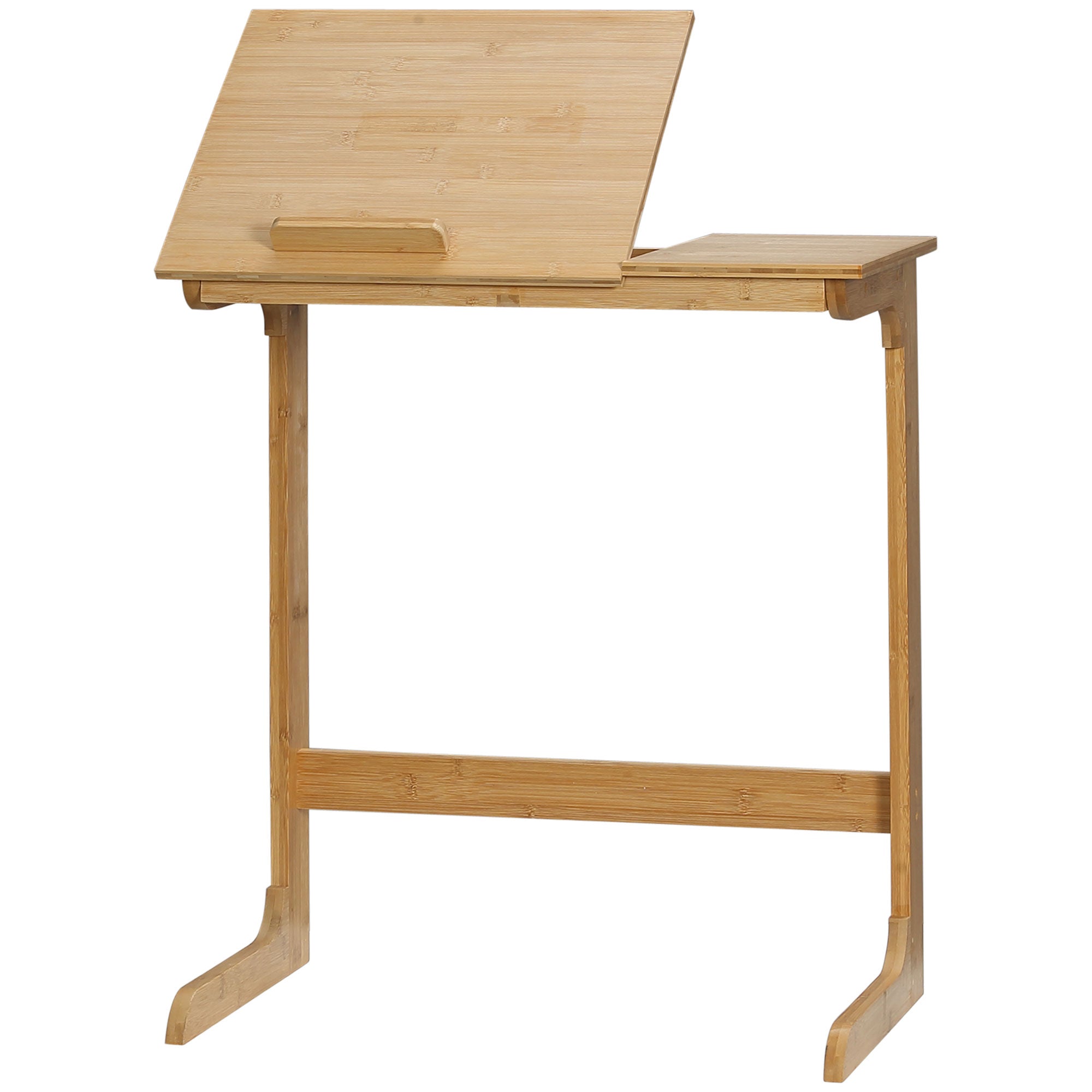 HOMCOM C-formet Sidebord af Bambus med Justerbar Flip-Top og 140-180° Vinkel til Stue, Soveværelse, Sofa, Seng 60x33x67 cm Naturligt
