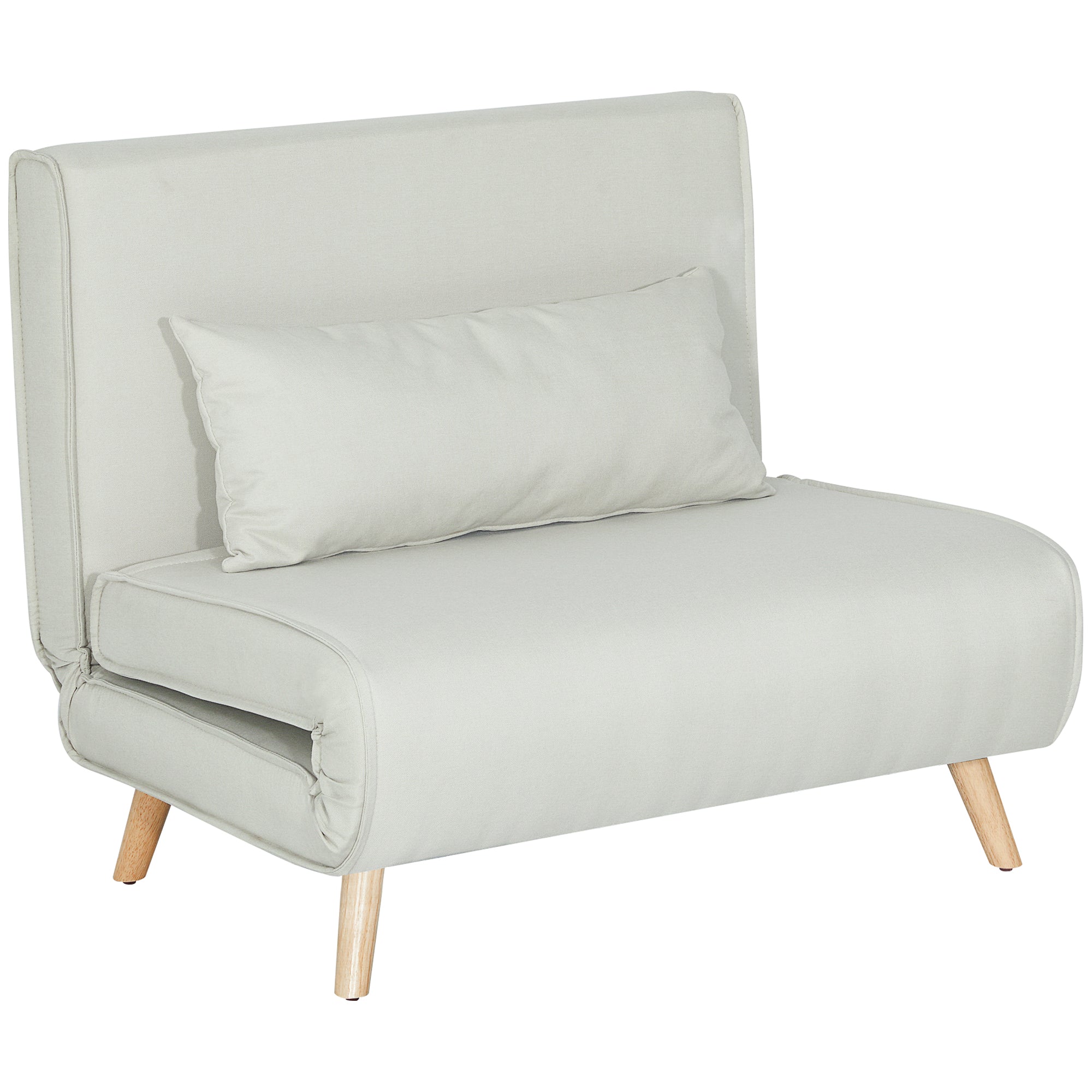 Single Sofa Bed Sleeper Sofa Futon Adjustable Backrest Recliner Nordic Scandinavian 25D Foam Home Linen Fabric Pine Wood Cream White 94 x 78 x 80 cm