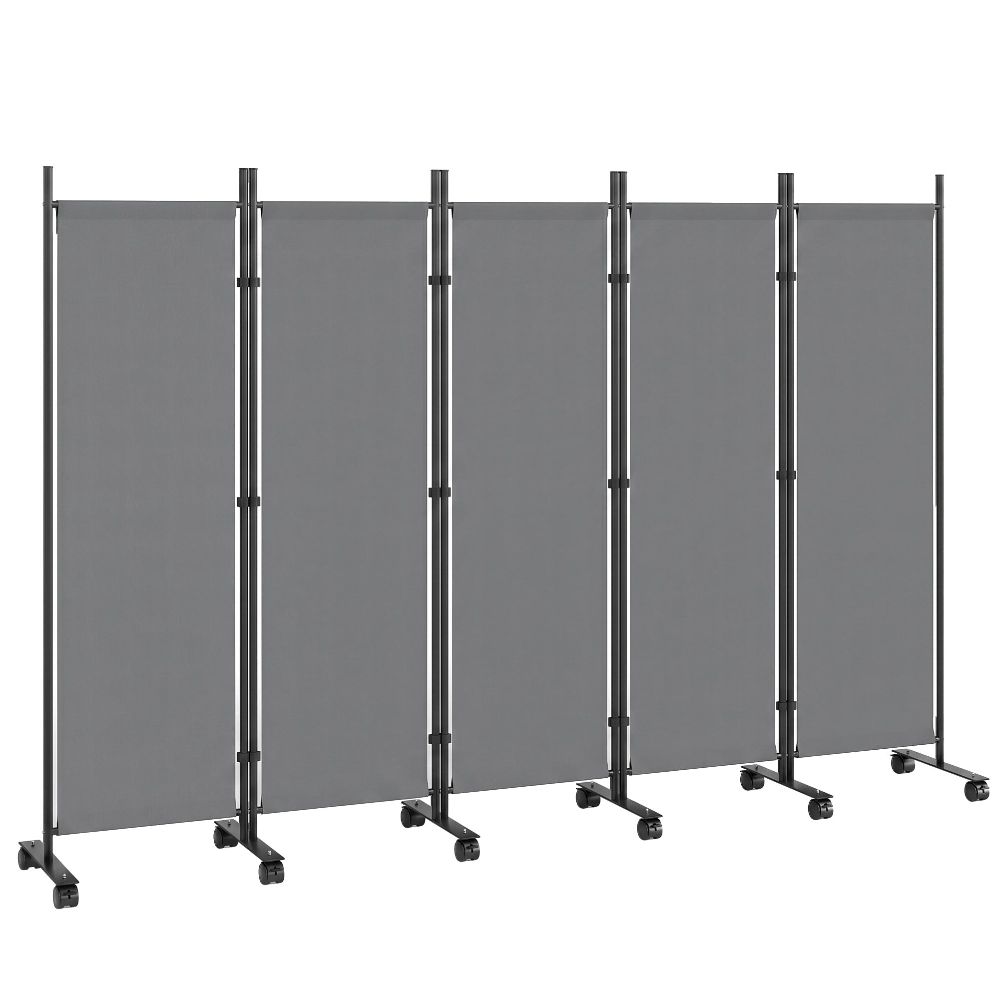 Outsunny 5-Paneel Faltraumtrenner 252 x 40 x 170 cm — Fräi steetender Falt-Sichtschutz mat 12 Rieder, Stolrahmen, Waasserabweisend Polyester, Däischtergriis