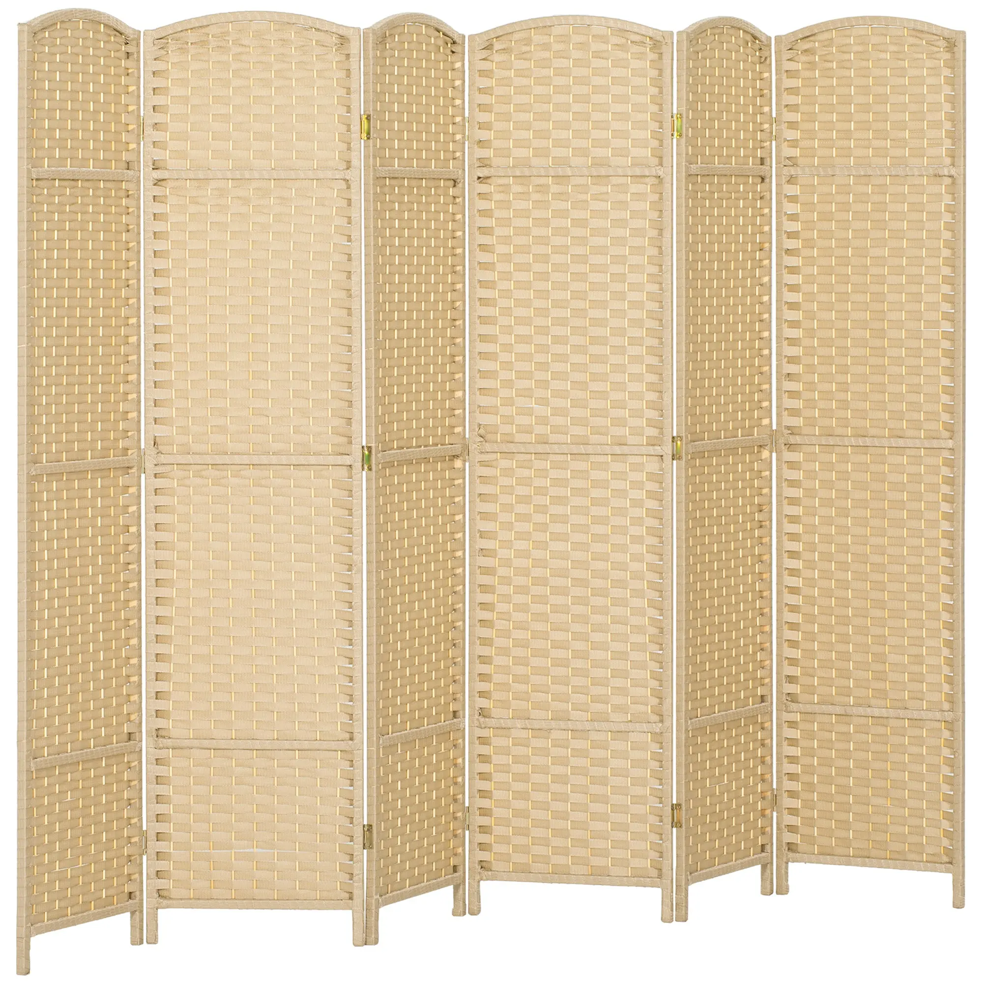 Indoor 6-Panel Wooden Room Divider 94.5 x 66.9 in Folding Room Separator with Woven Finish, Beige