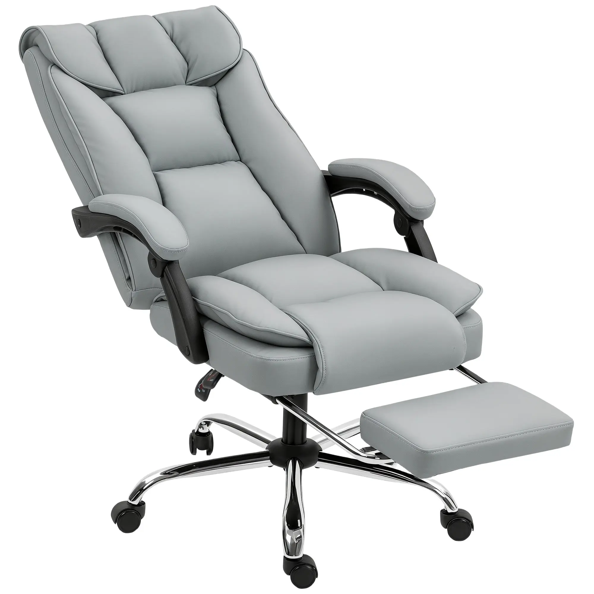 Ergonomic Reclining Office Chair with Footrest — 155° Recline, Adjustable Height, 360° Swivel, Dual-Layer Padding, Scratch-Resistant Faux Leather, Gray